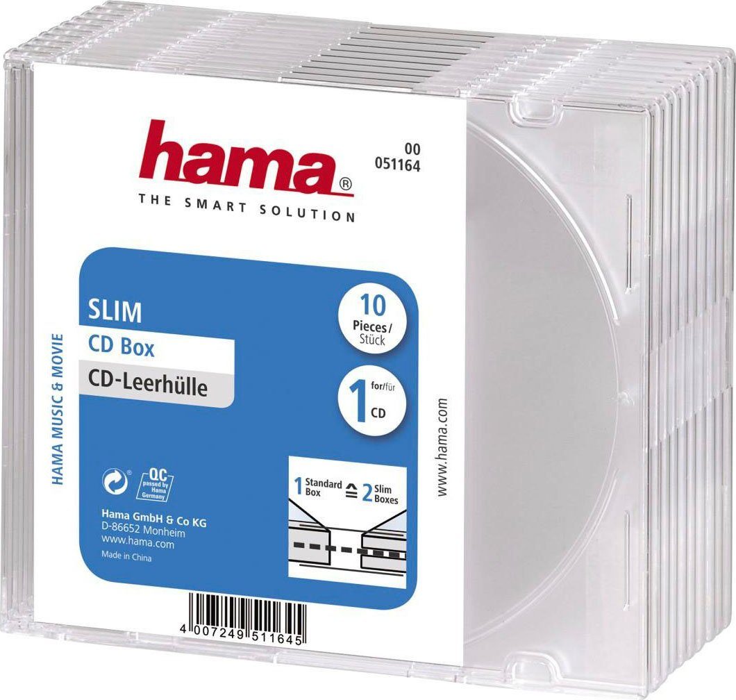 Hama CD-Hülle CD Leerhülle Slim, 10er-Pack, Transparent, Schutzhülle, Schutzcase