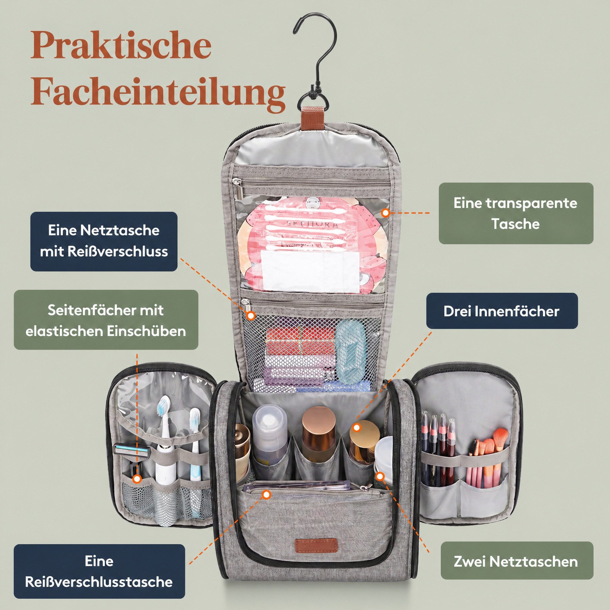 Lifewit Kulturbeutel Aufhängbarer wasserdichter Kulturbeutel mit Fächern für Reise & Bad.