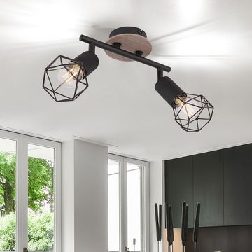 Globo LED Deckenspot, Leuchtmittel nicht inklusive, Deckenlampe Wohnzimmerleuchte Holz Industrial Strahler verstellbar