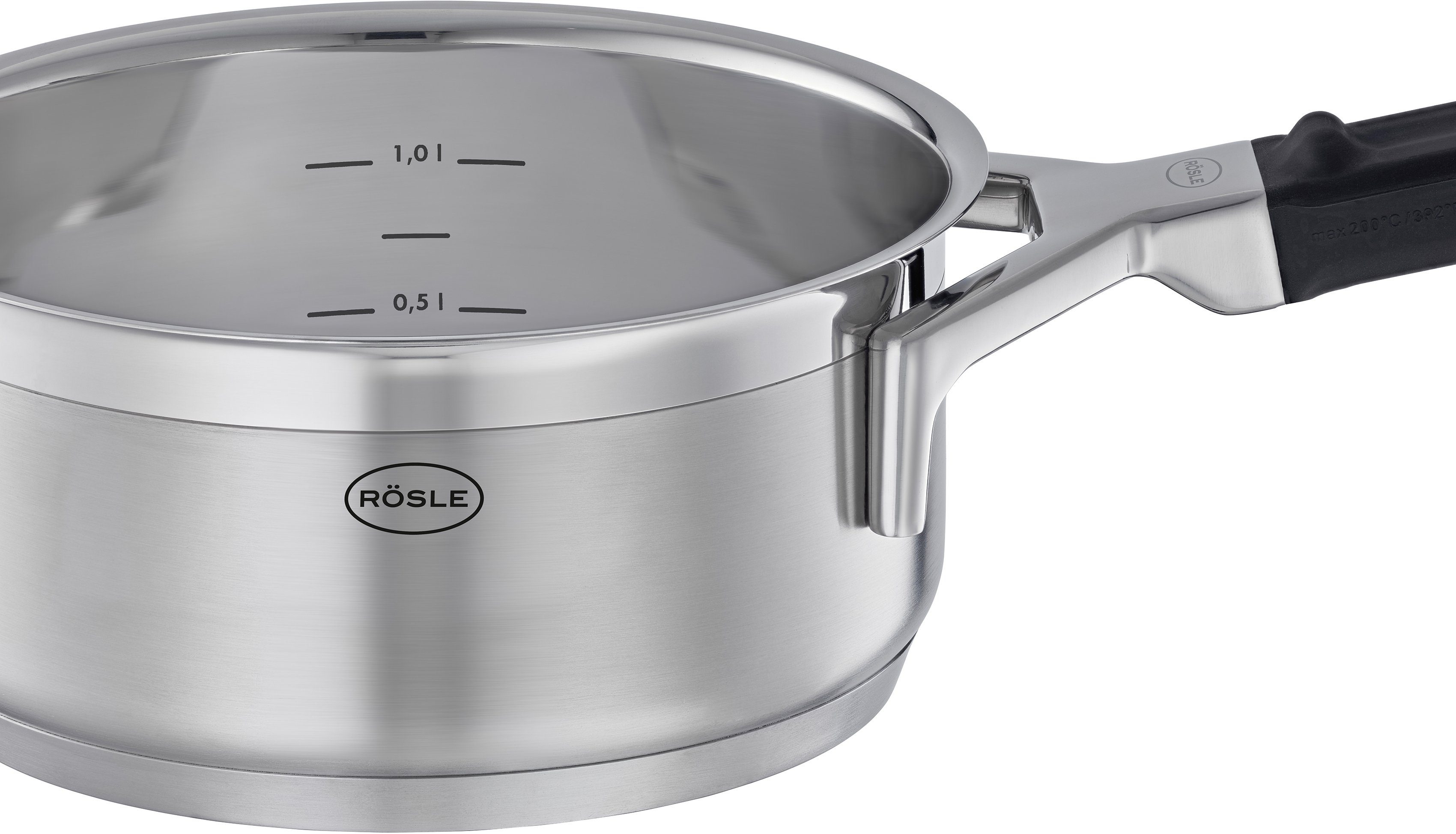 RÖSLE Kasserolle SILENCE PRO, Edelstahl 18/10 (1-tlg), Universaltopf mit Innenskalierung, Ø 16 cm, Induktion
