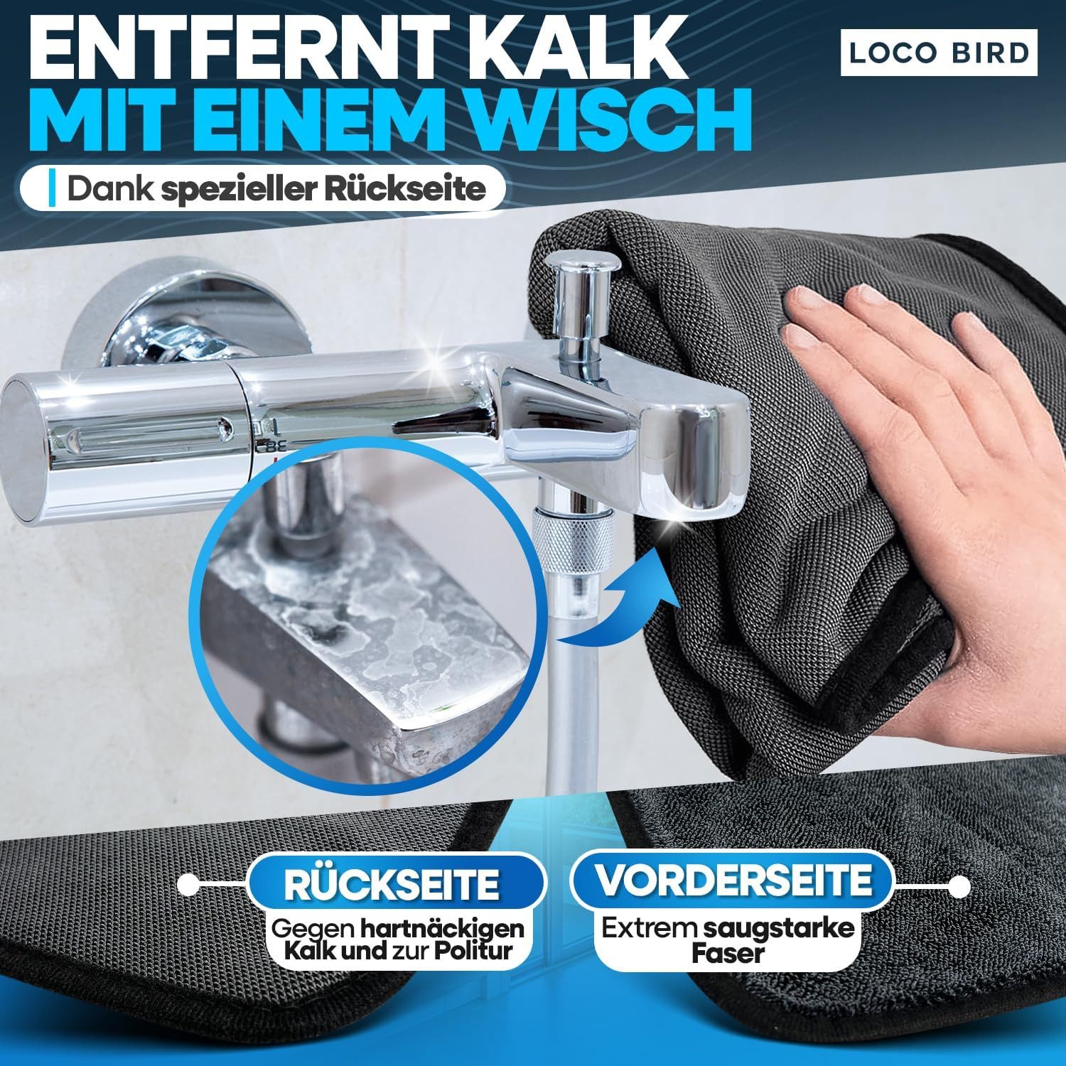 Loco Bird Trockentuch Dusche 600GSM, Fast Dry Microfaser Putztuch für Badezimmer Mikrofasertuch (40x60 cm, 1-tlg., Microfasertuch in grau - Auto Trockentücher x – Bild 5 von 5