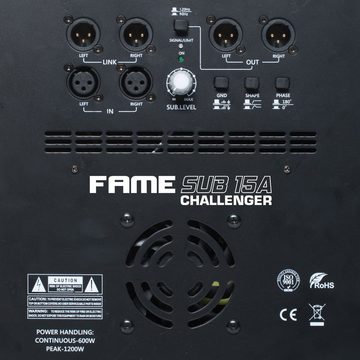 Fame Audio Subwoofer (Aktiver Subwoofer, 15 Zoll, 600W RMS, Konzerte, Veranstaltungen)