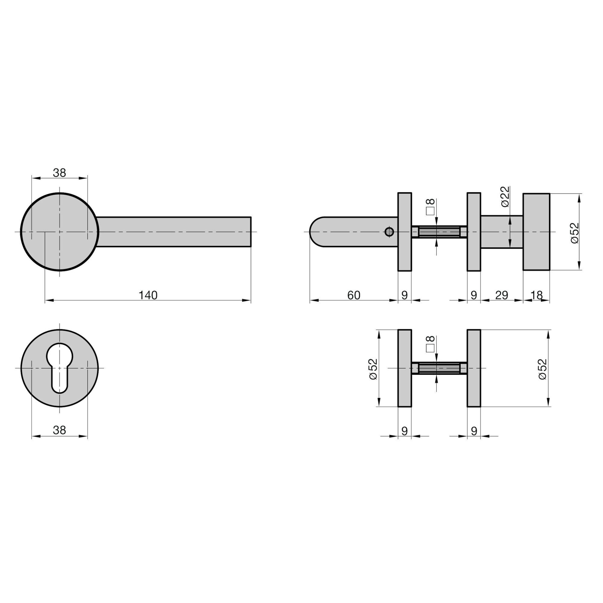 BASI Türbeschlag Rosetten-Garnitur (Packung), Wechsel-Garnitur PZ-Lochung, DIN Rechts, Edelstahl, Türstärken 38-44mm