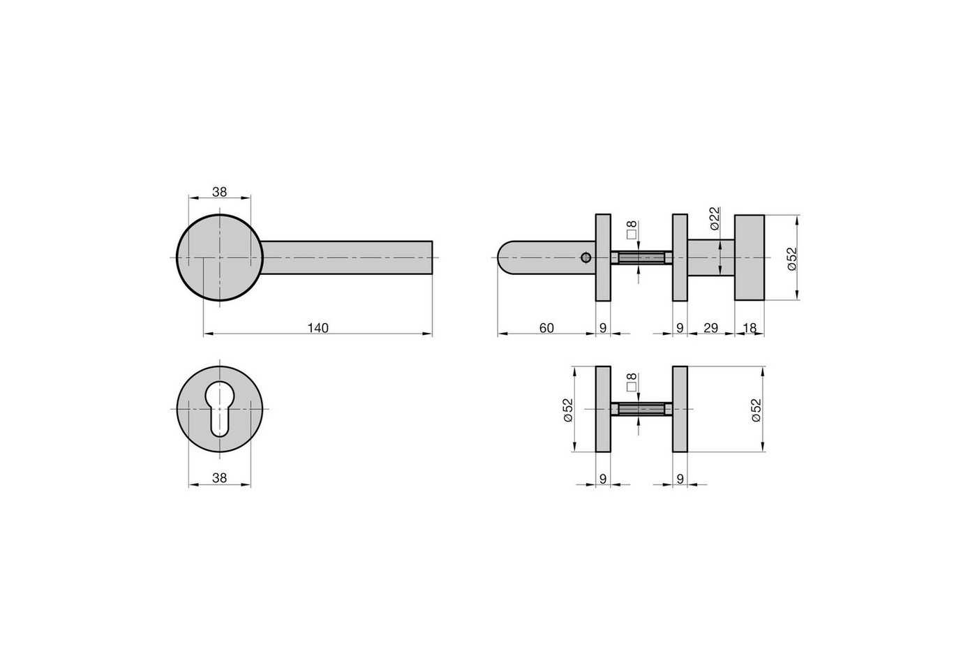 Thumbnail - BASI Türbeschlag Rosetten-Garnitur (Packung), Wechsel-Garnitur PZ-Lochung, DIN Rechts, Edelstahl, Türstärken 38-44mm