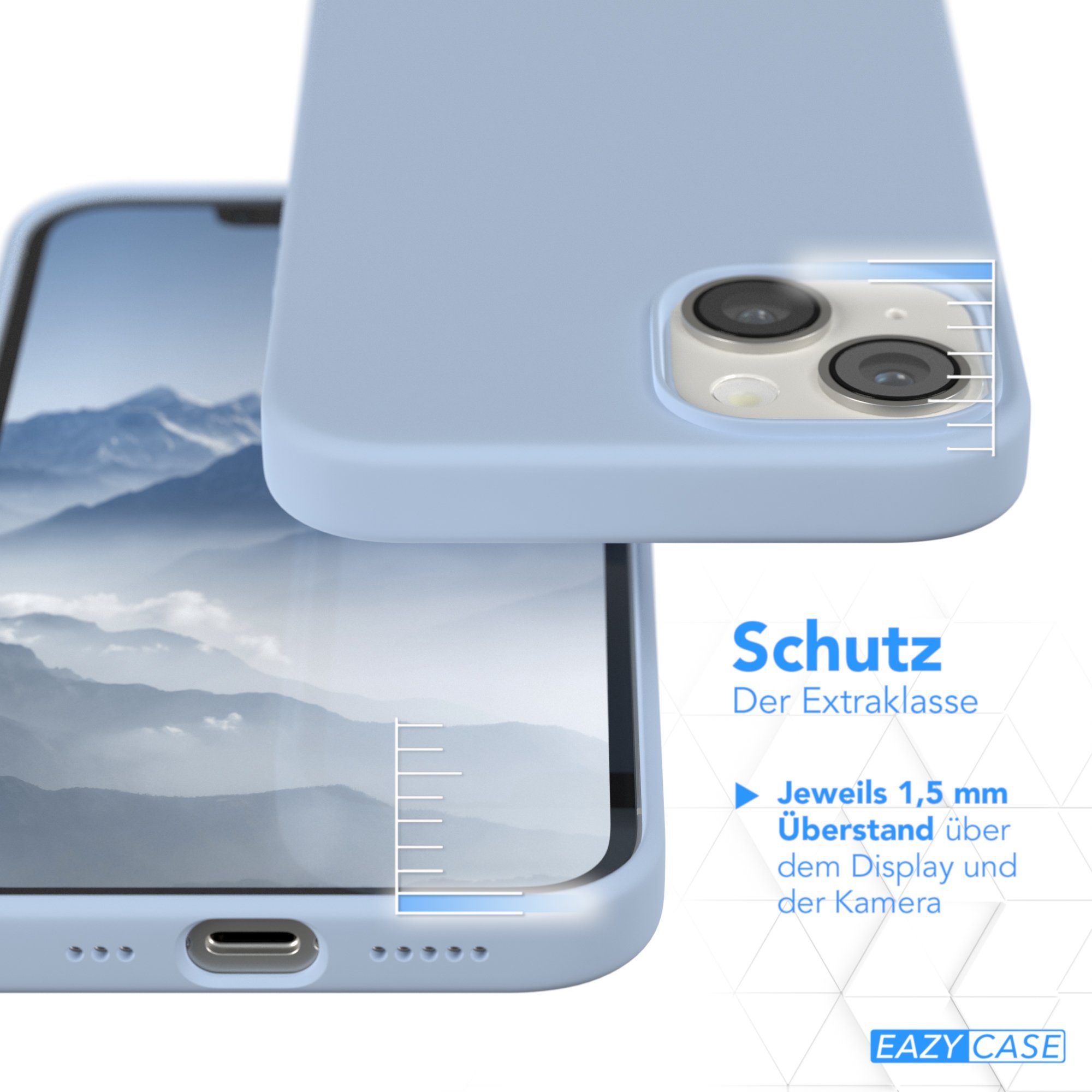 EAZY CASE Handyhülle Premium Silikon Case für Apple iPhone 14 6,1 Zoll, Slimcover mit Displayschutz Hülle Bumper Case kratzfest Etui Hellblau