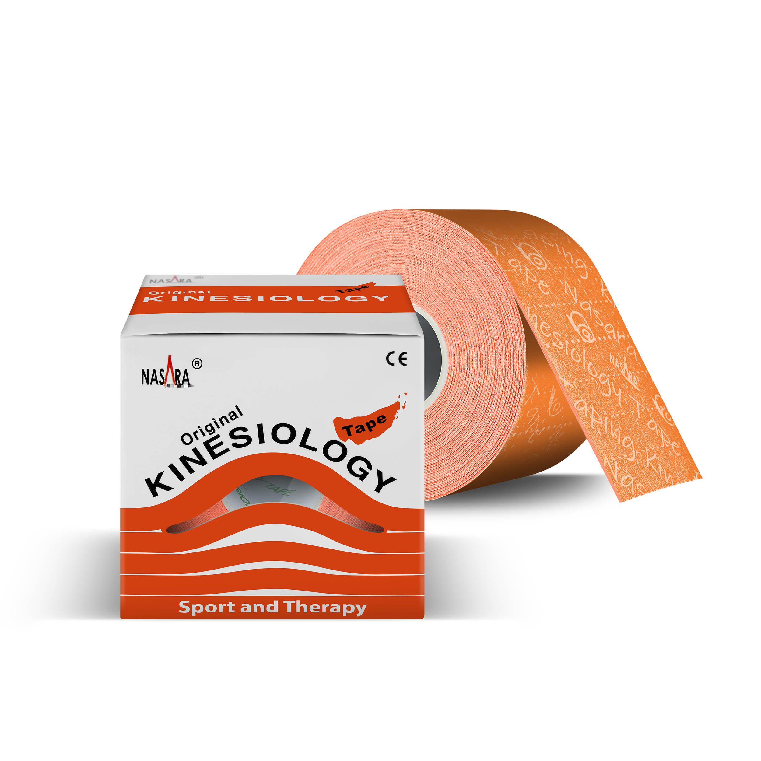 NASARA Kinesiologie-Tape 5m x 5 cm Rolle Sport- und Pysiotape mit langer Haftdauer in Orange 5m x 50 mm