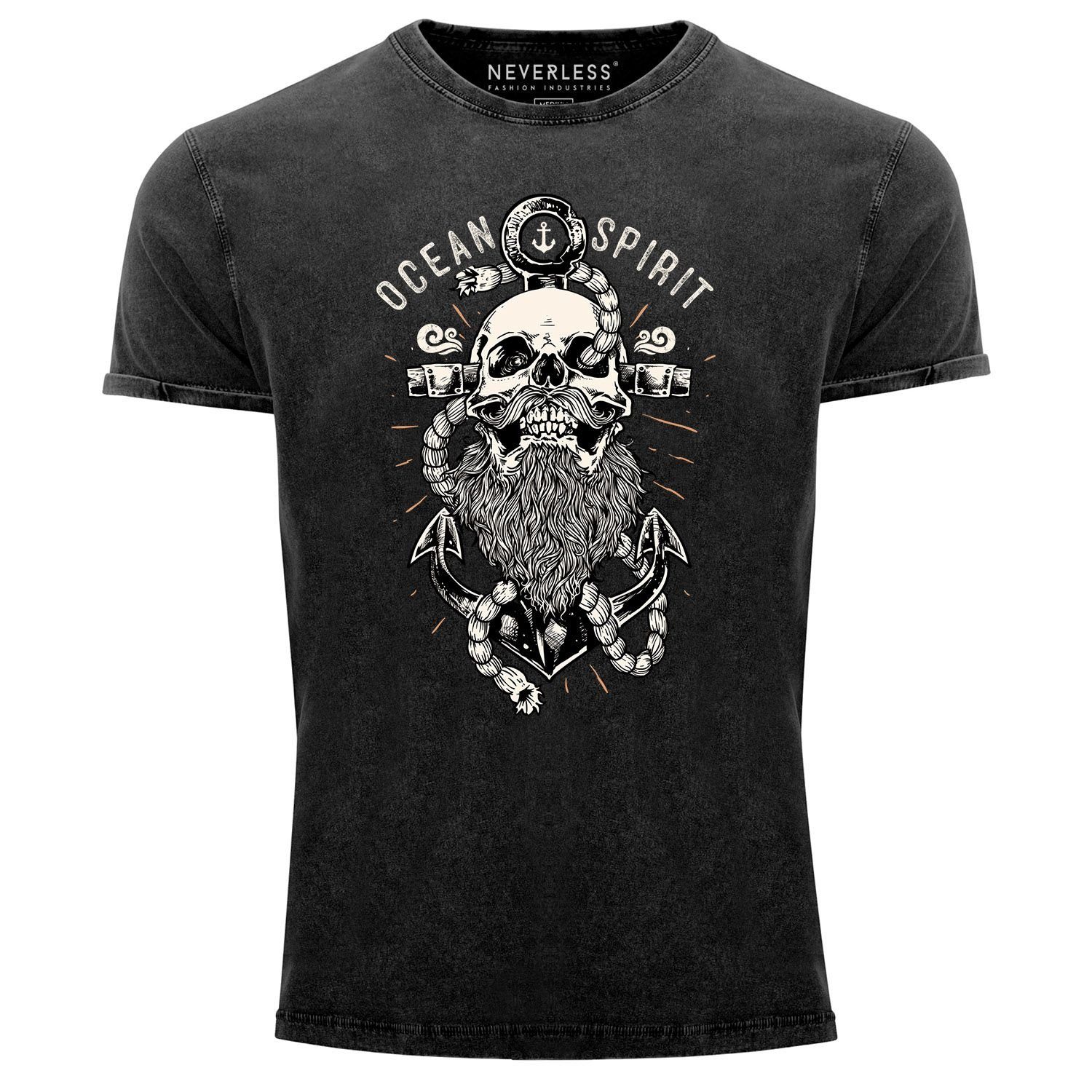Print-Shirt Neverless® Herren T-Shirt Vintage Shirt Printshirt Skull Captain