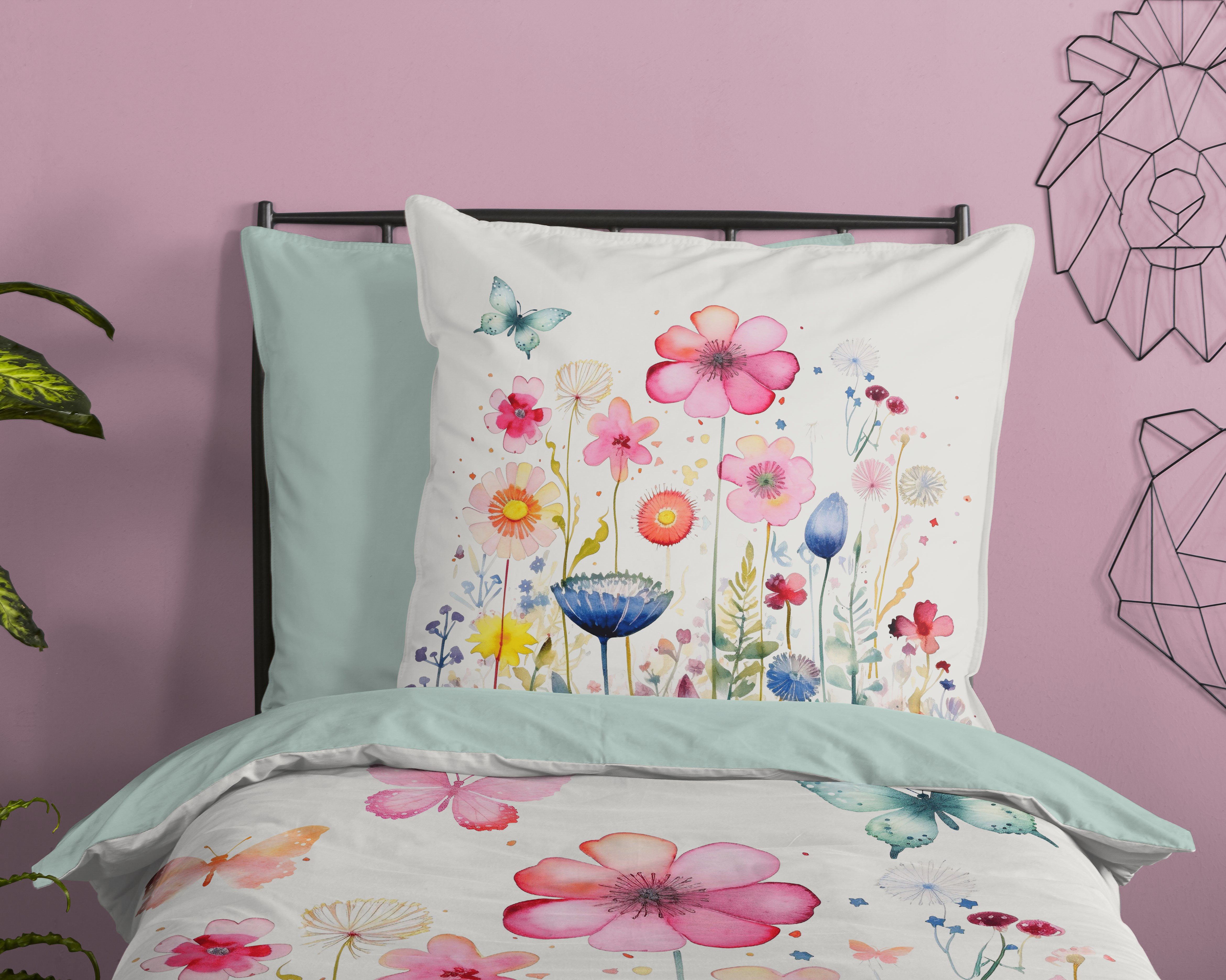 PURE luxury collection Kinderbettwäsche Kiki, Microfaser, 2 teilig, Mikrofaser, 135x200, 2 Teilig, Wendeoptik, Kind, Mädchen, Blume – Bild 3 von 5