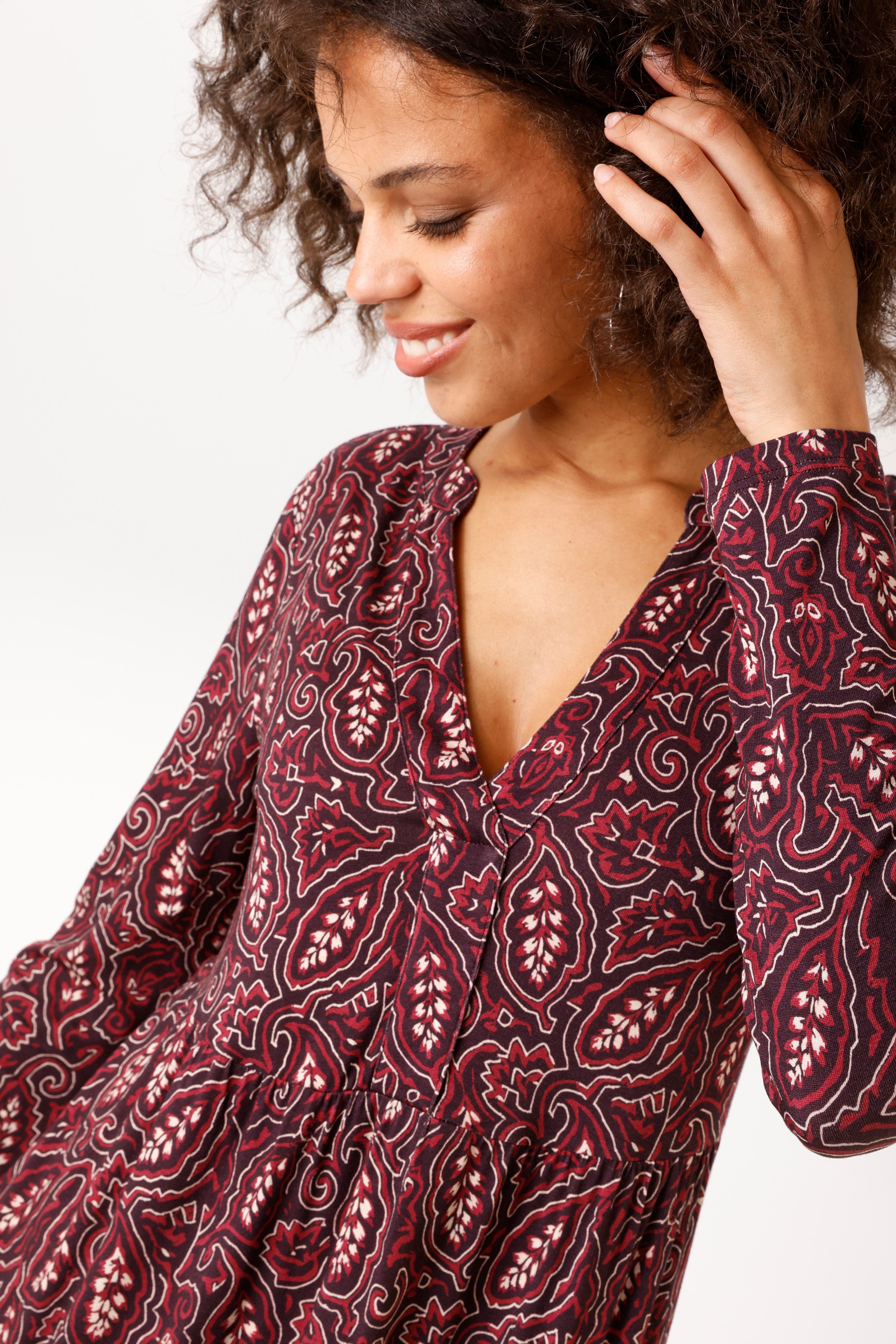 Aniston CASUAL Jerseykleid mit grafischen Blätterdruck - jedes Teil ein Unikat - NEUE KOLLEKTION