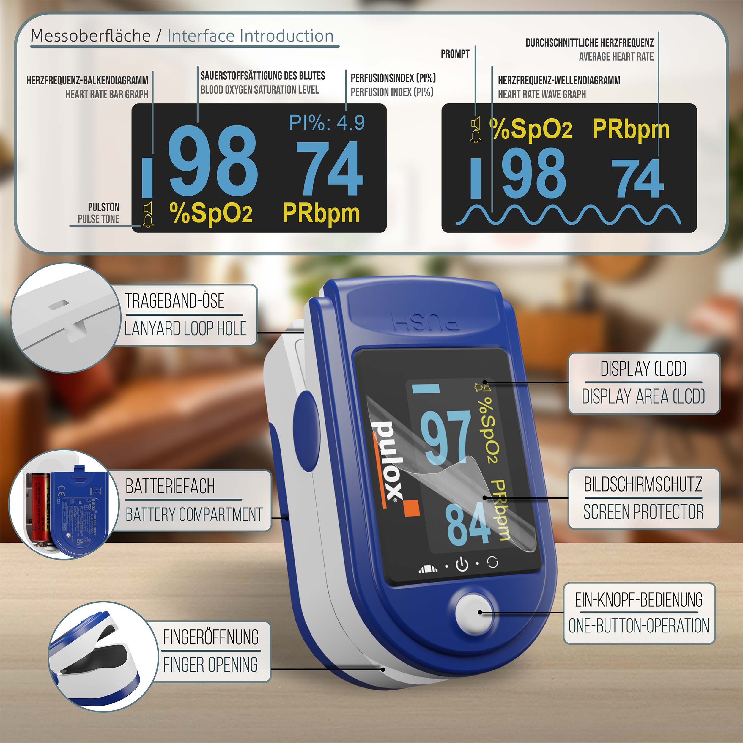 pulox Pulsoximeter PO-200A mit Alarm und Pulston