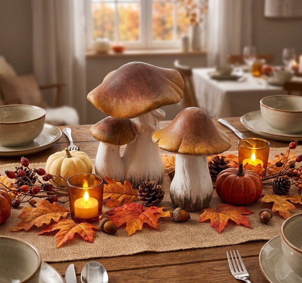 Home-trends24.de Dekofigur Steinpilz Pilz Herbst Deko Pilze Figur Dekofigur braun weiß 2er-Set (2 St)