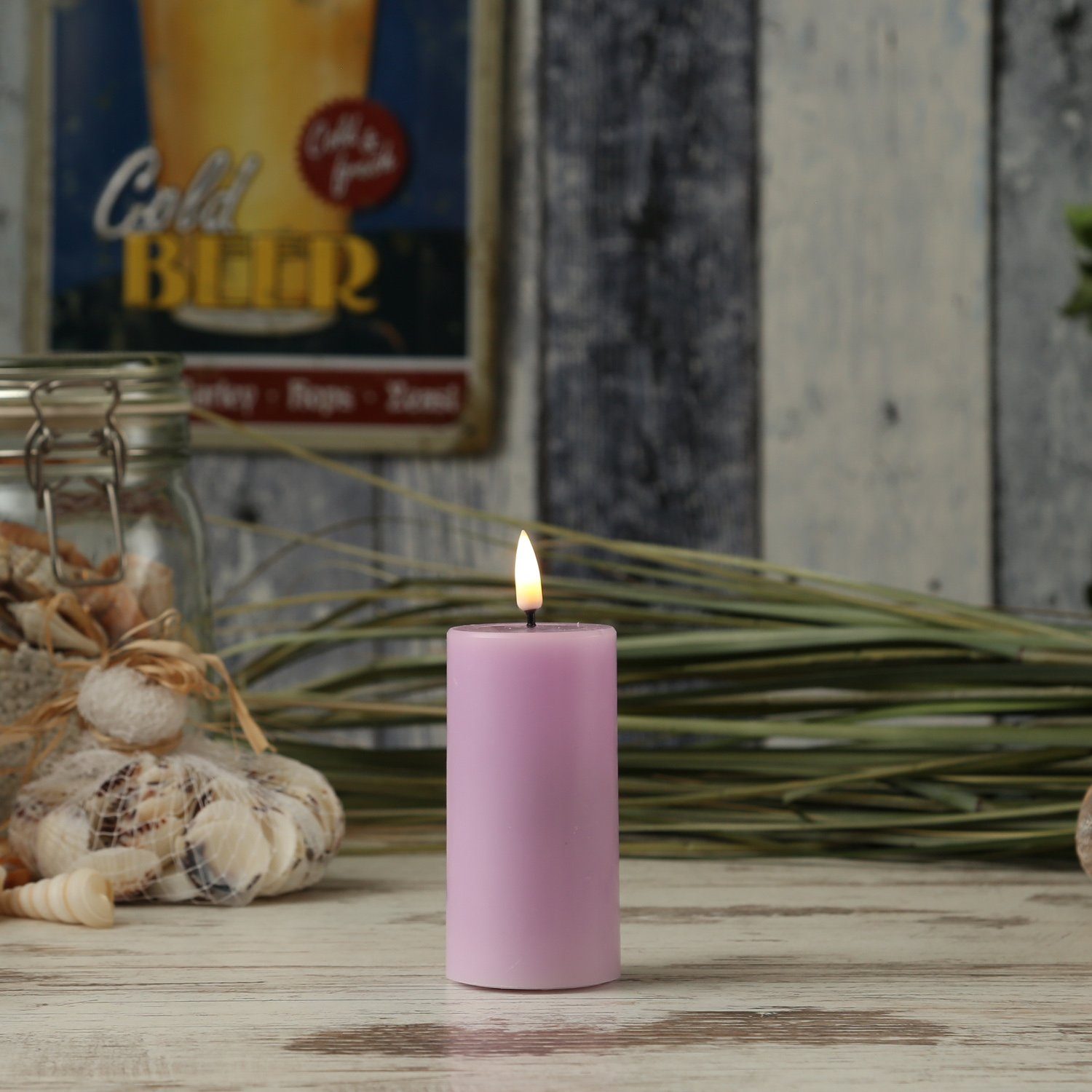 Deluxe Homeart LED-Kerze LED Kerze Mia Echtwachs 3D Flamme flackernd H: 10cm D: 5cm lavendel (1-tlg)