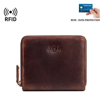 SID & VAIN Geldbörse Leder Geldbeutel Damen HANNAH, Portemonnaie Echtleder für Damen, Wallet, Brieftasche braun-cognac