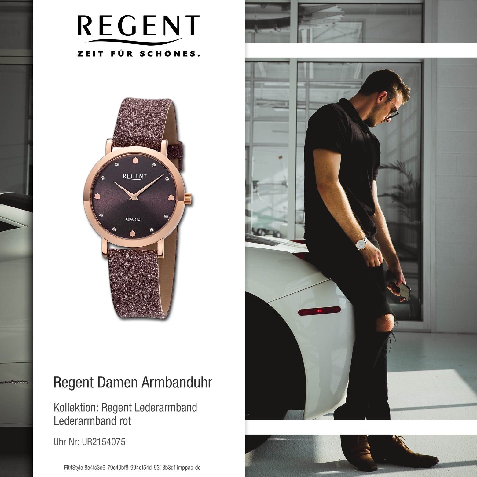 Lederarmband Quarzuhr Armbanduhr groß Analog, Damen Regent rund, 32,5mm), Armbanduhr extra Damen (ca. Regent