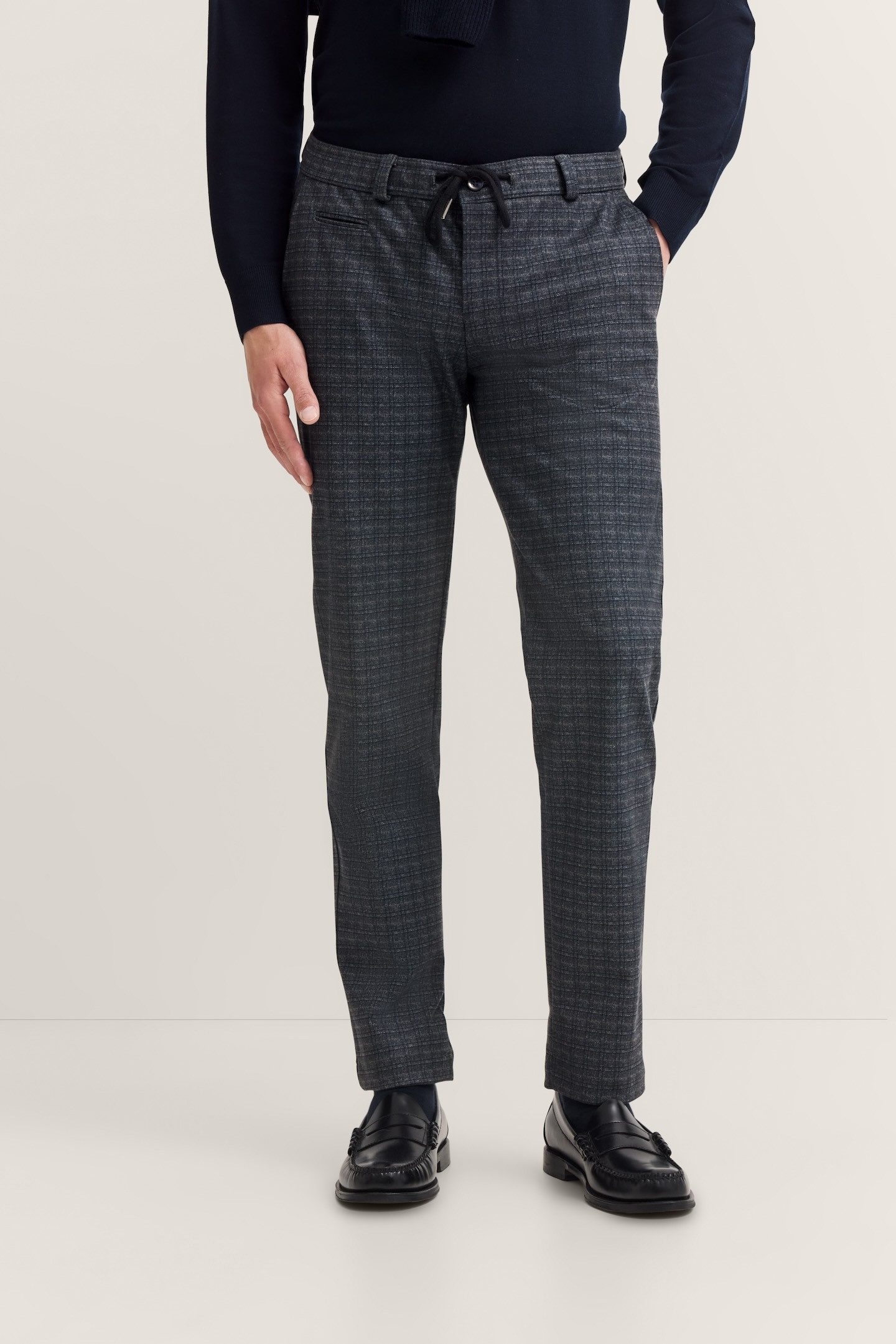 bugatti Chinohose Slim Fit Glencheck mit Stretch & Kordelzug