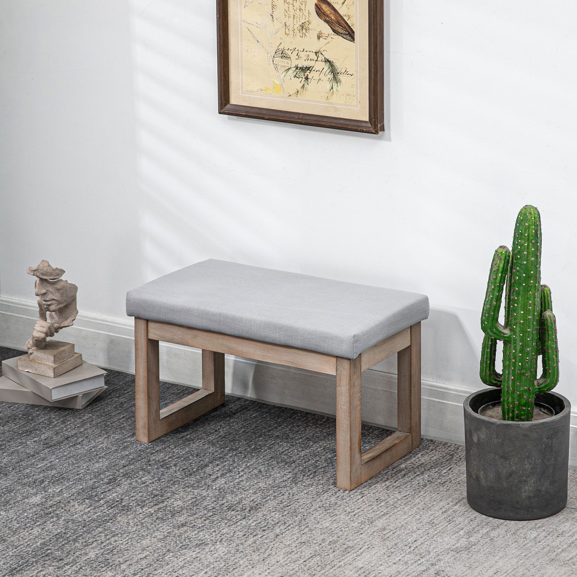 HOMCOM Fußhocker Polsterhocker mit Leinenoptik, Sitzhocker mit Holzbeine (Eingangbank, 1 St., Fußbank), Grau 68 x 38 x 42 cm