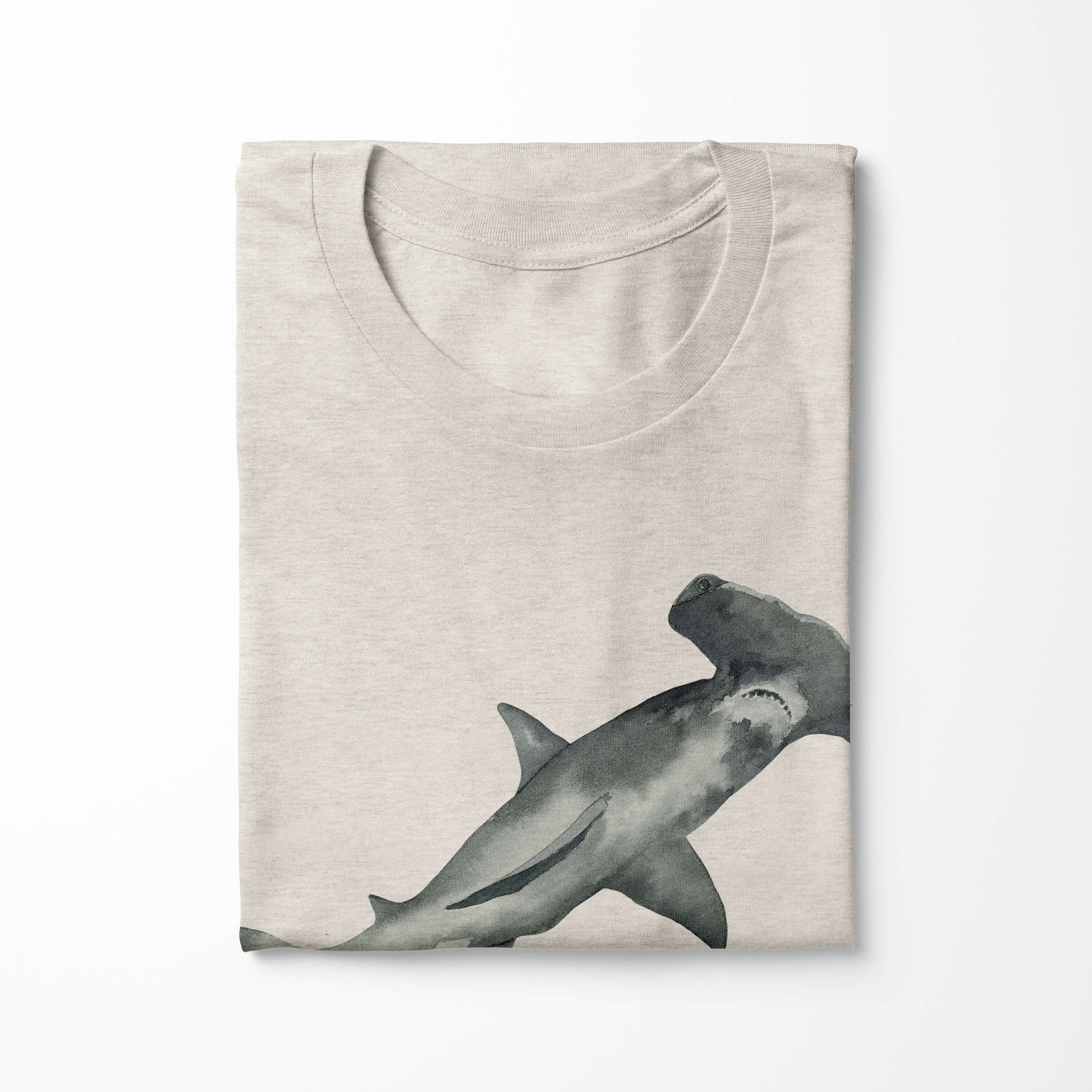 Hammerhai gekämmte 100% Art Herren Nachhaltig Sinus (1-tlg) Wasserfarben T-Shirt Bio-Baumwolle Shirt au T-Shirt Motiv Ökomode