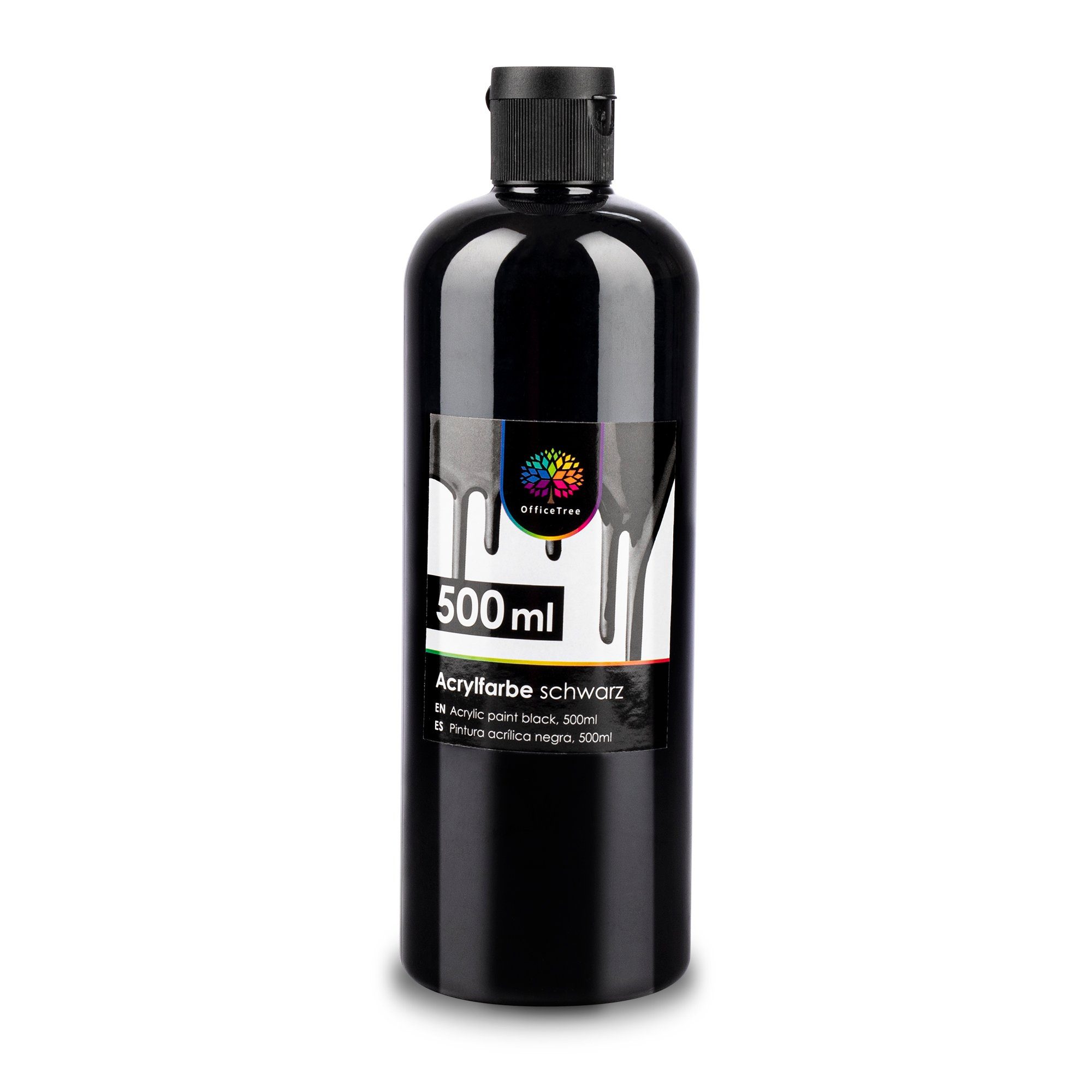 OfficeTree Kreativset Acrylfarbe Schwarz 500ml, (1er Set), Schwarze Acrylfarbe Ideal zum Mischen