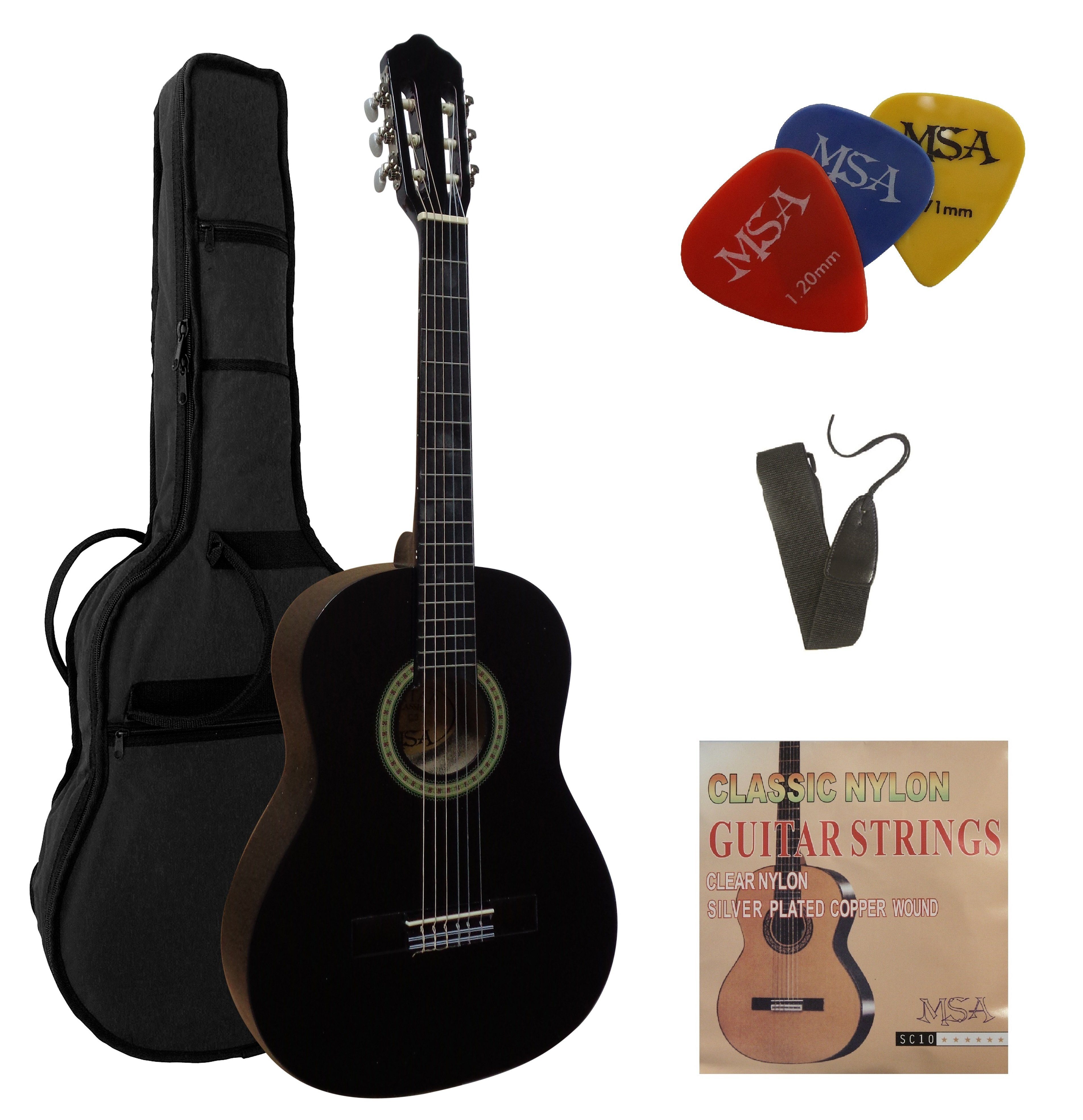 MSA Akustikgitarre J, Konzertgitarre Junior im Set mit Tasche, Band, Nylonsaiten, 3x Pleks