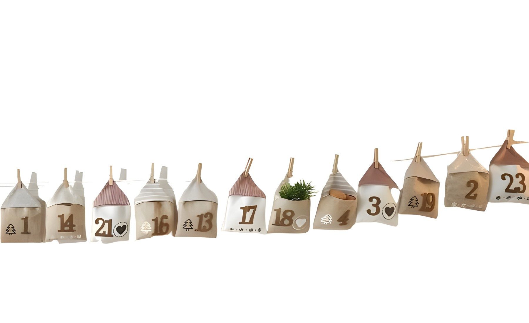 Dekoleidenschaft befüllbarer Adventskalender "Häuschen" aus Stoff mit 24 Säckchen zum Befüllen, Weihnachtskalender, zum Aufhängen