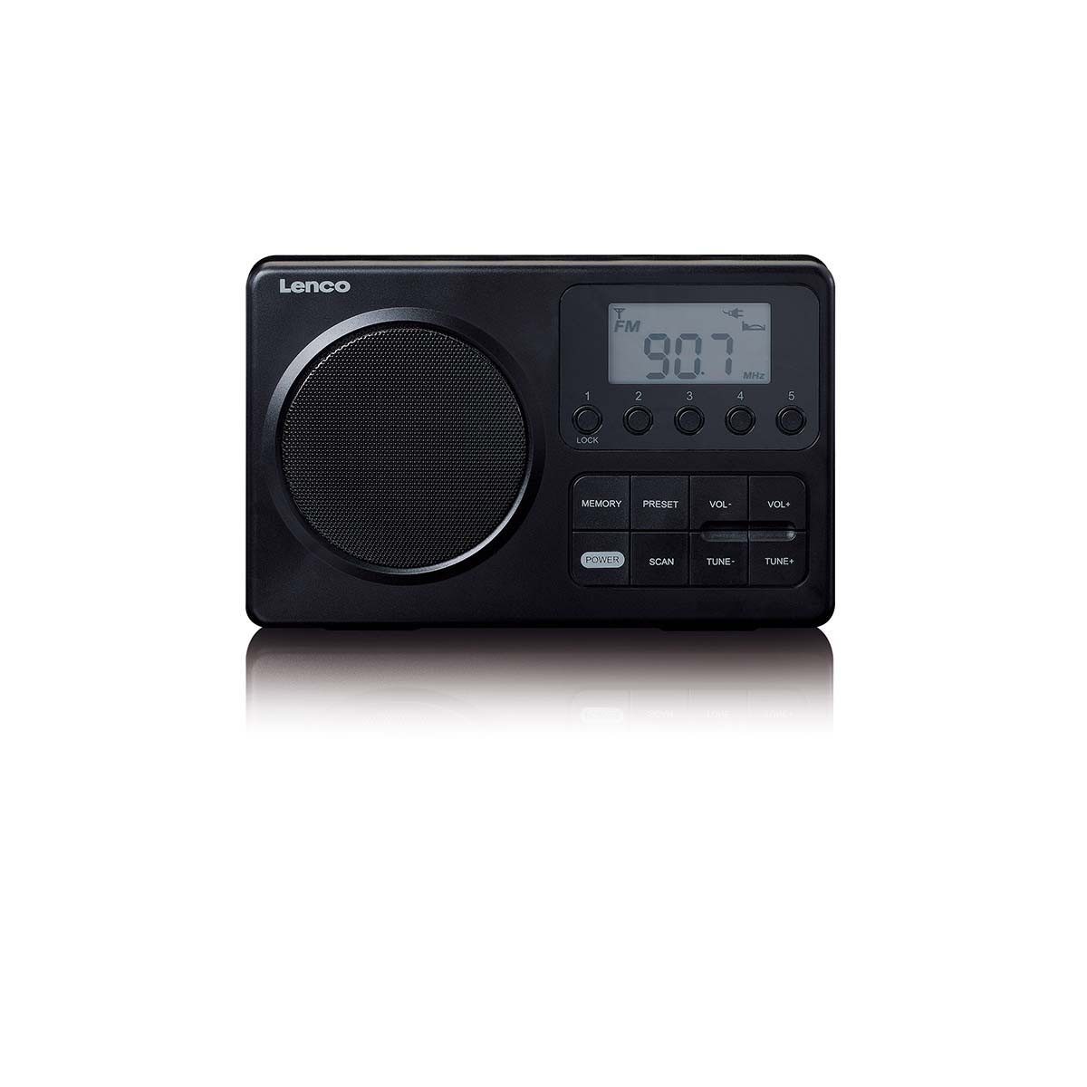 Lenco MPR-035BK Kompaktes tragbares FM Radio mit LCD Bildschirm Schwarz Radio (3 W, kompakt, 20 Speicherplätze FM-Sender, Betrieb Netzstrom & Batterien)