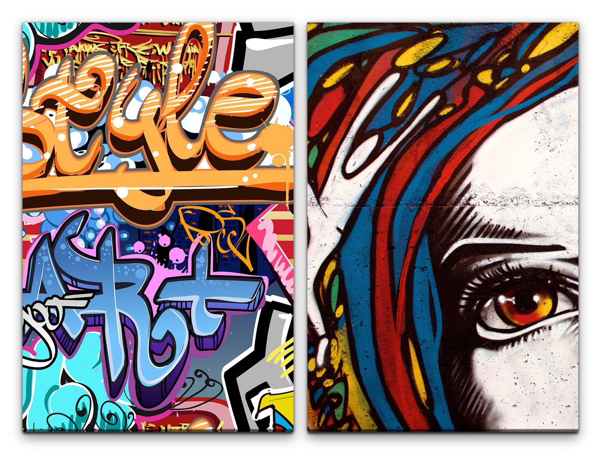 Sinus Art Leinwandbild 2 Bilder je 60x90cm Streetart Graffiti Wand Wall  Jugendzimmer Modern Cool