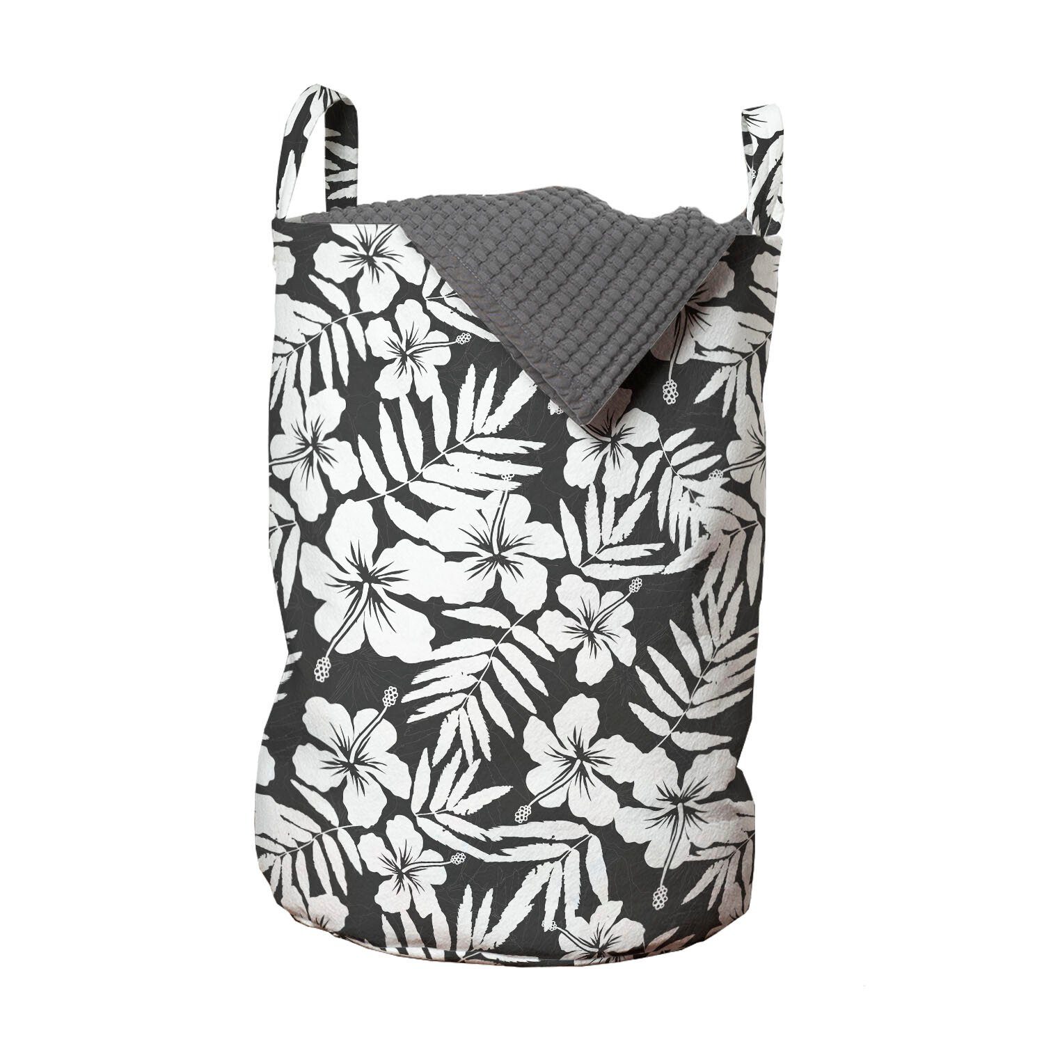 Abakuhaus Wäschesäckchen Wäschekorb mit Griffen Kordelzugverschluss für Waschsalons, Tropisch Exotische Hibiskus-Blume