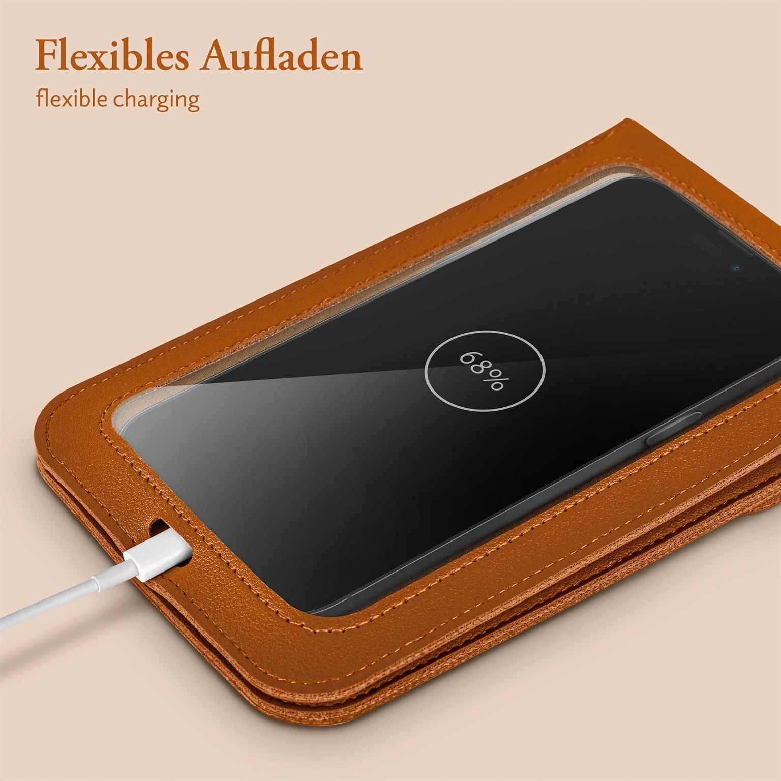 moex Handyhülle moex® CitySling für Apple iPhone 16, Handytasche zum Umhängen kleine Handtasche mit Handyfach Touch-Fenster