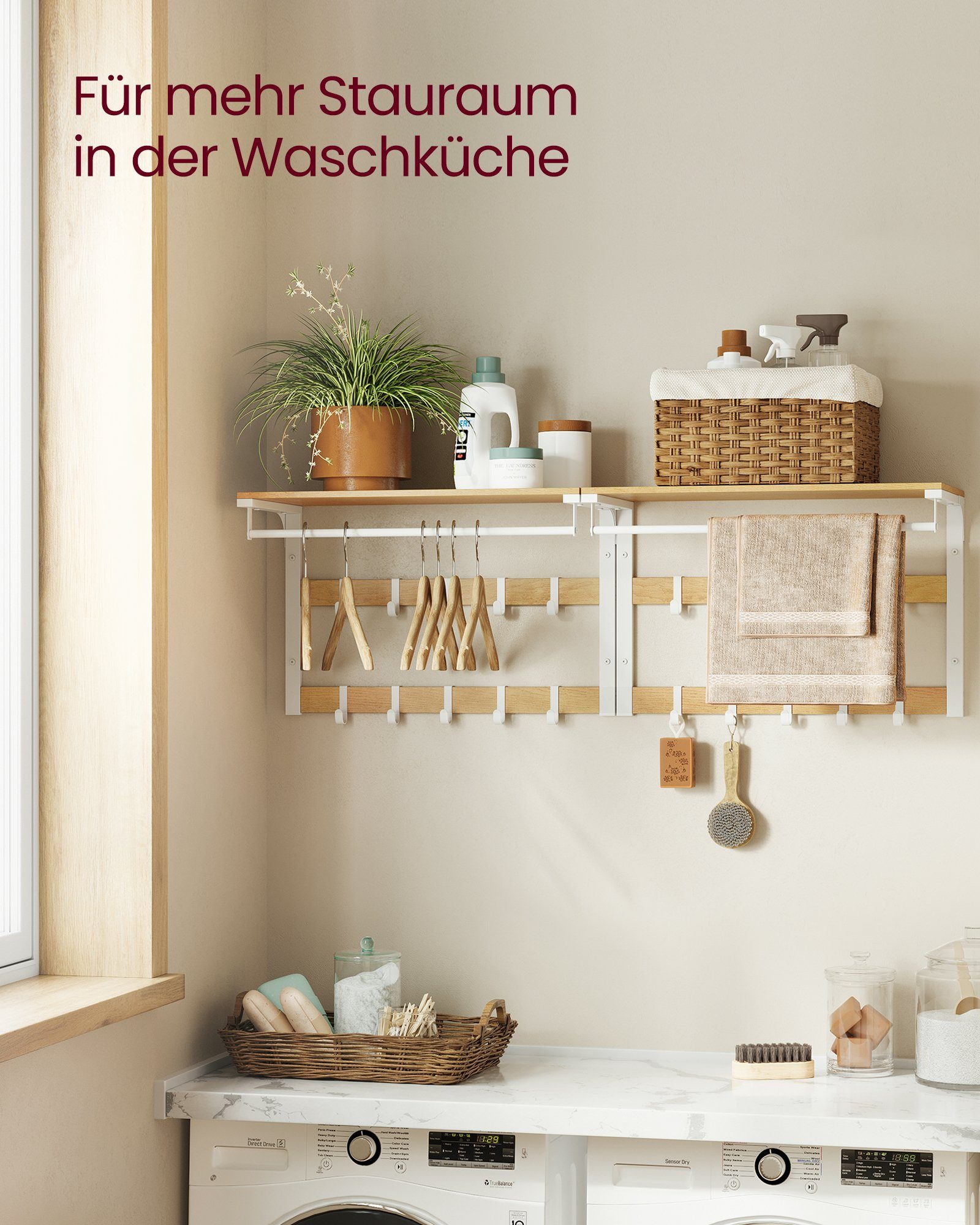 VASAGLE Wandgarderobe Wandregal mit 10 abnehmbaren Haken – Bild 5 von 5