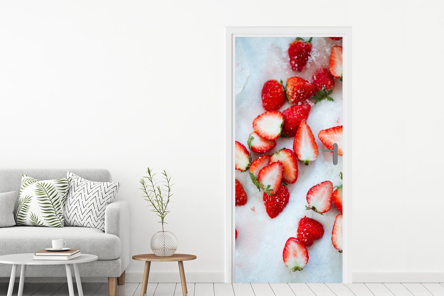 MuchoWow Türtapete Erdbeere - Obst Tür, St), Marmor, cm Türaufkleber, - bedruckt, 75x205 Matt, (1 Fototapete für