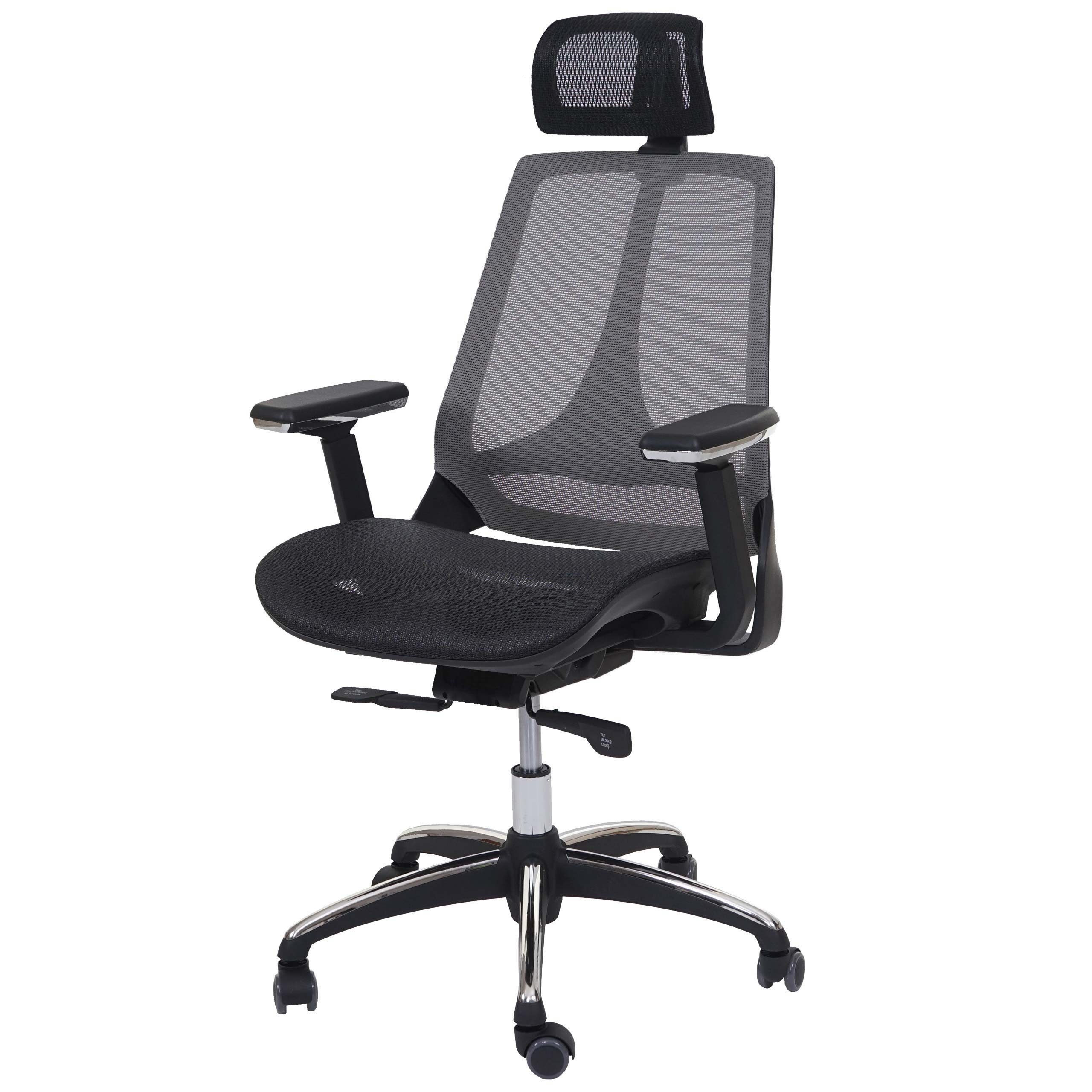 MCW Schreibtischstuhl MCW-A59, Höhenverstellbare Kopfstütze, tiefenverstellbare Sitzfläche schwarz,grau