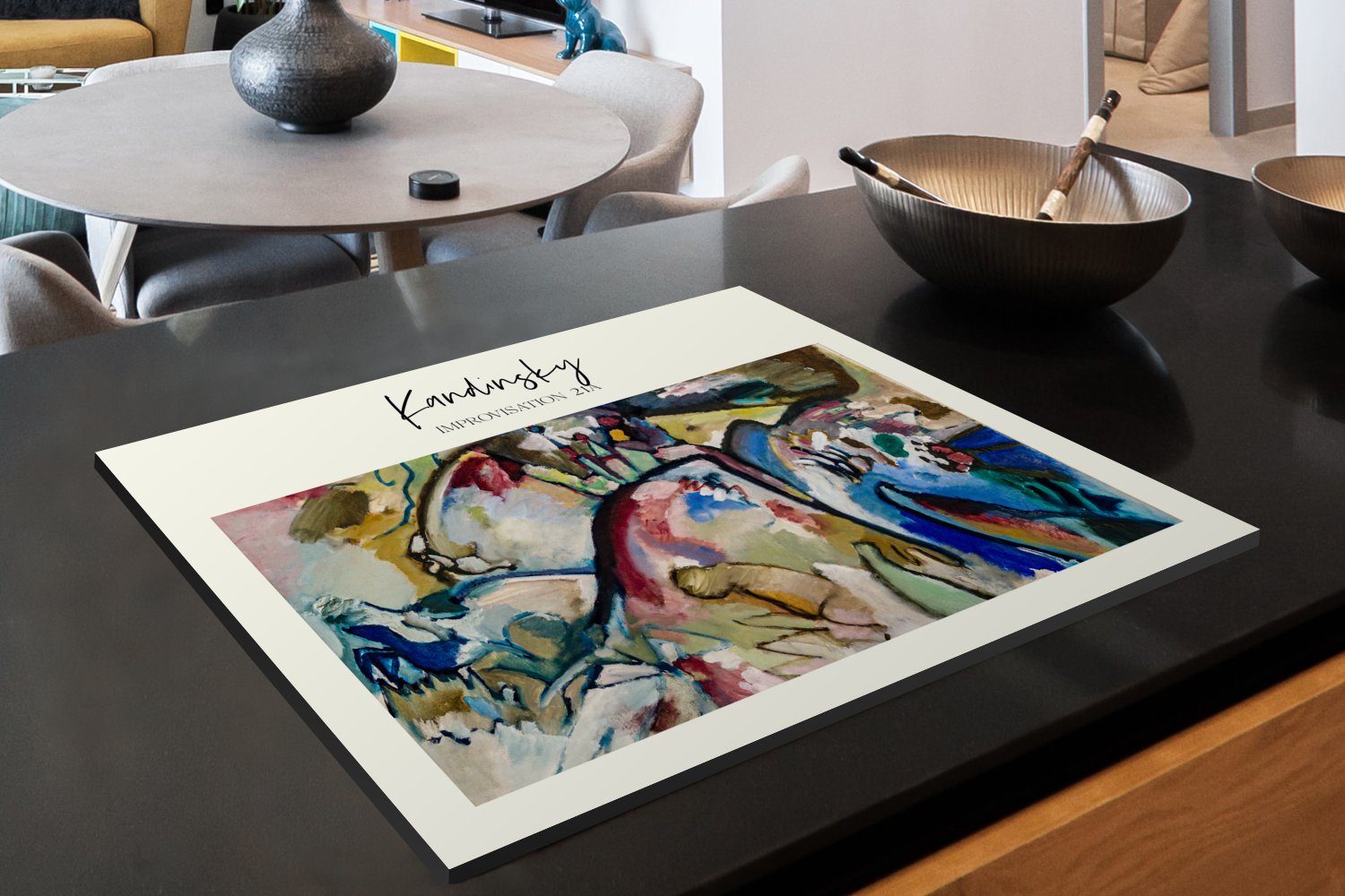 Arbeitsfläche Herdblende-/Abdeckplatte 70x52 Kandinsky, Improvisation Wassily 21A Vinyl, tlg), Ceranfeldabdeckung (1 cm, nutzbar, - MuchoWow Mobile