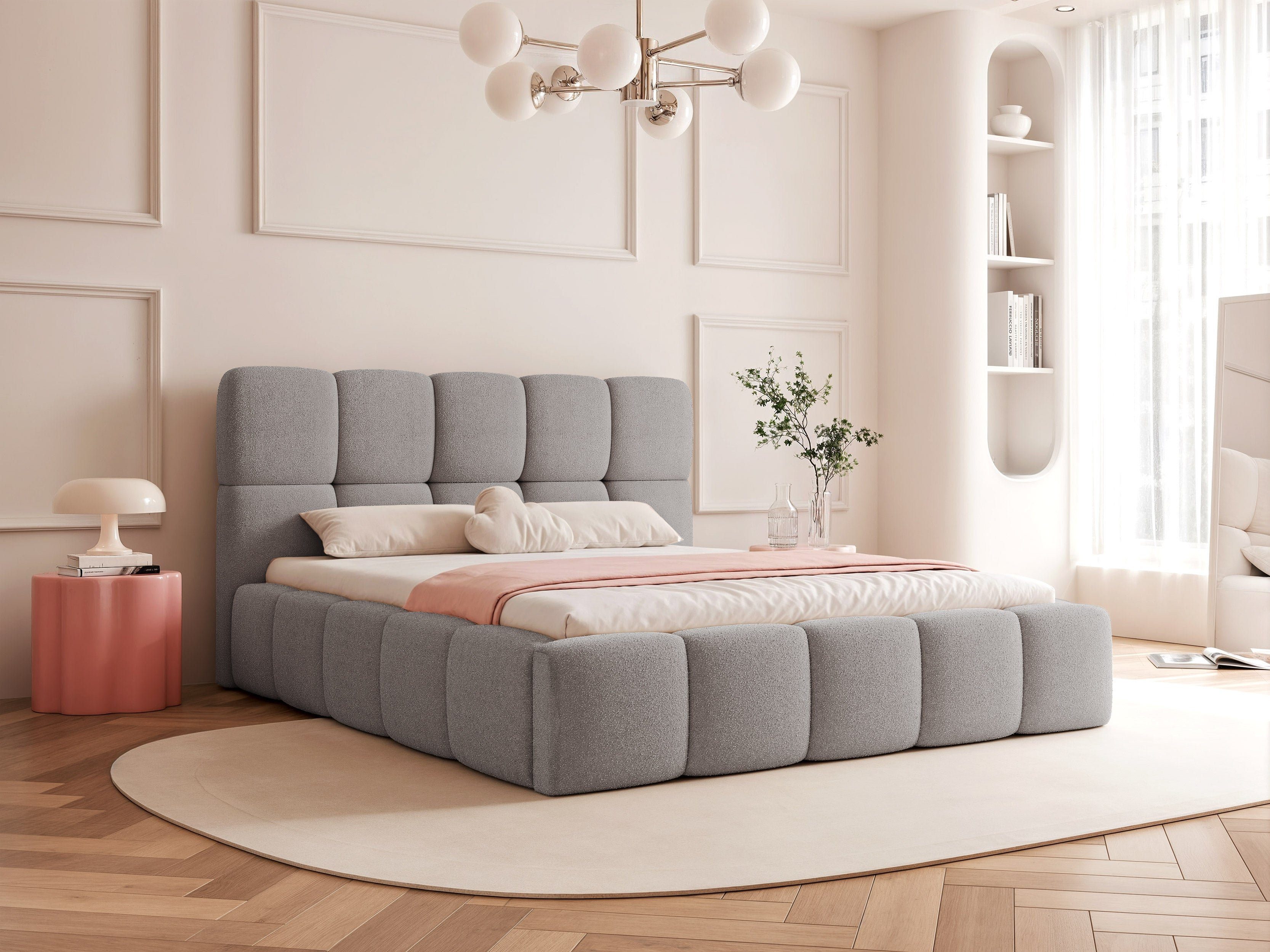Goldstoff Polsterbett "Calme" 120x200–200x200cm Modern Stoffbett mit Lattenrost & Bettkasten (1-tlg., Stauraumbett mit Polsterkopfteil - Doppelbett in 5 Größen), mit Stauraum - Gepolstertes Bett 140x200cm
