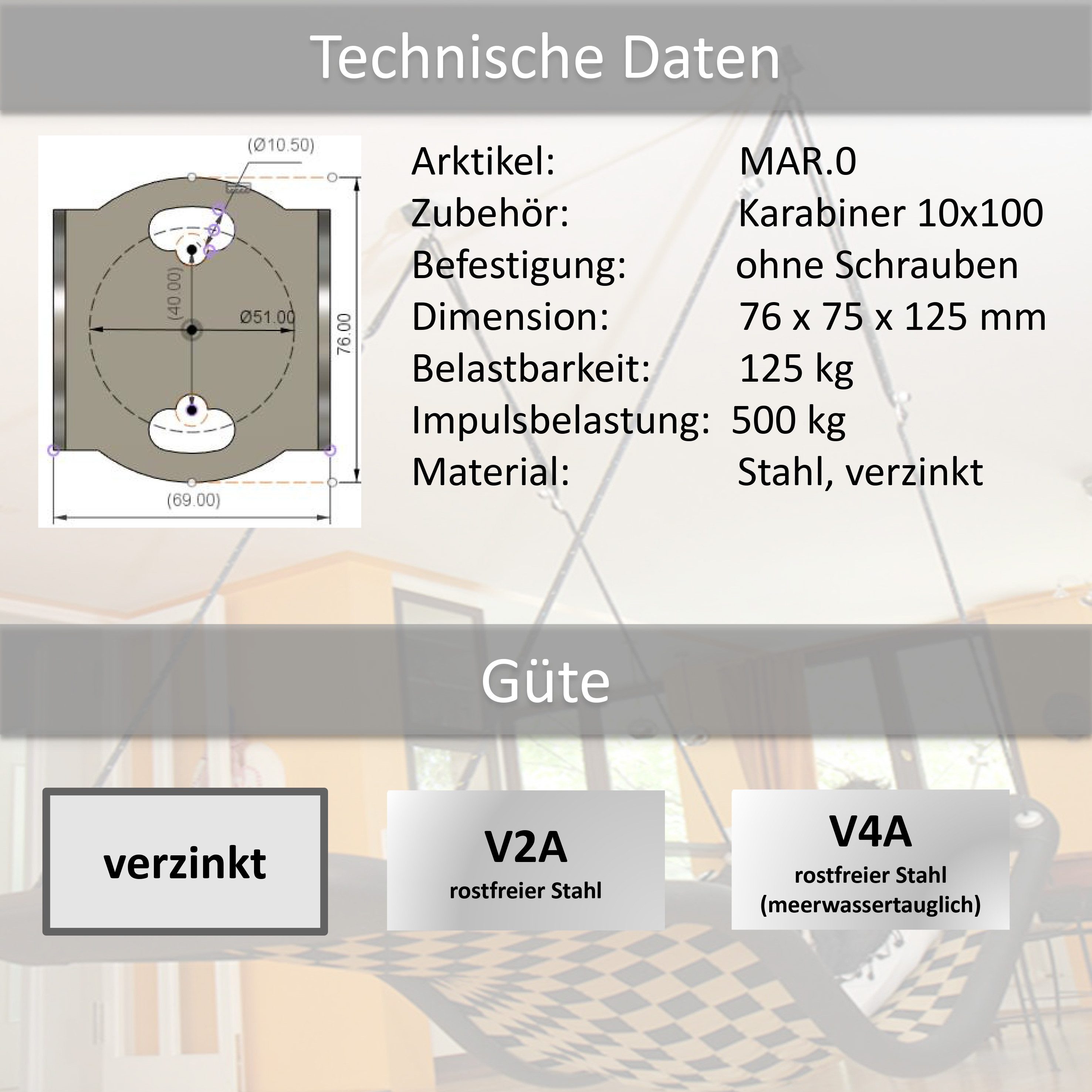 Marathon Schaukelhaken Rollengelenk verzinkt - Schaukelhaken mit Karabiner
