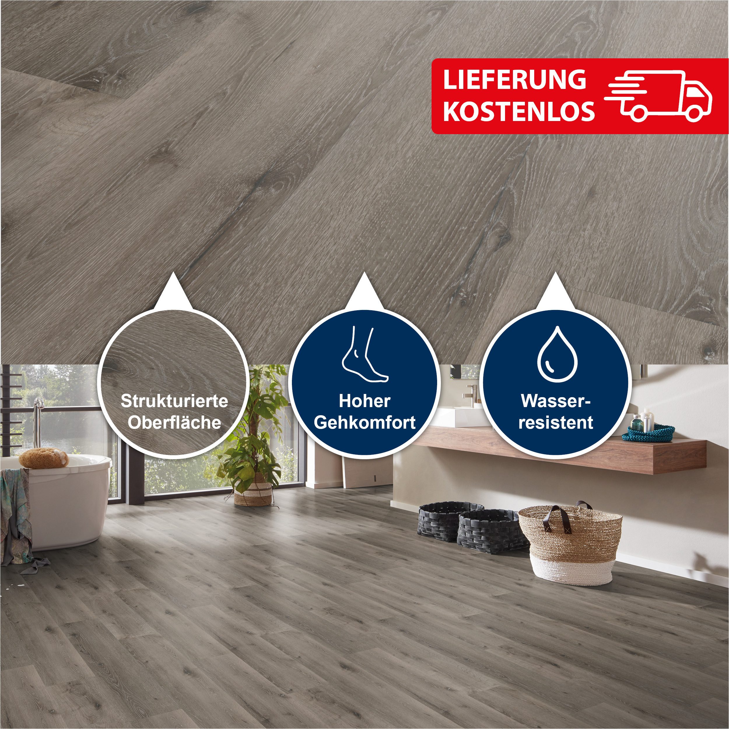 Strong SPC Designboden 1220 x 228 x 3,8 mm Premium Klick-Vinylboden Holzoptik, Packung mit 2,782 qm, Versandkostenfreie Lieferung, Wasserfest, Klicksystem, Strukturierte Premium Oberfläche
