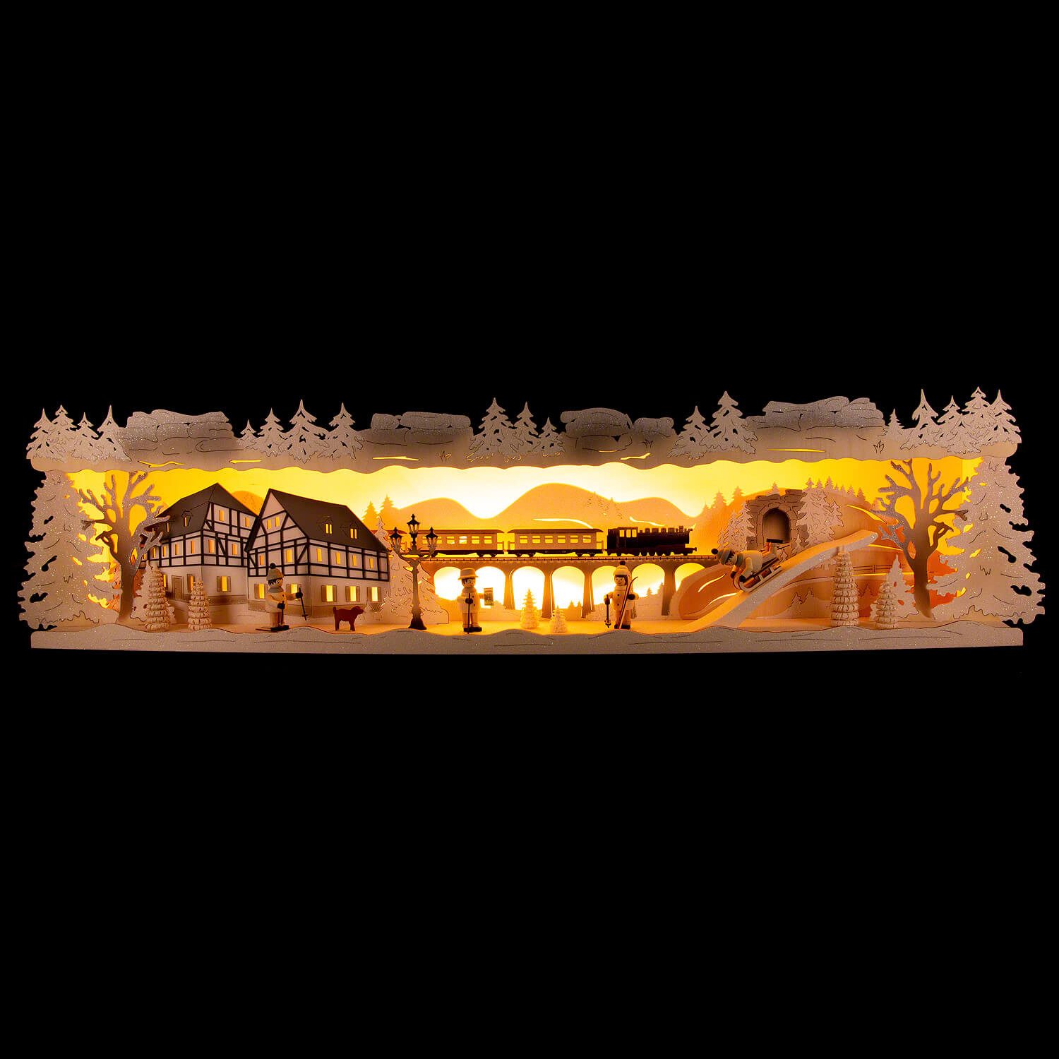 Tietze Erzgebirgsdesign Schwibbogen Schwibbogenerhöhung Winterland Erzgebirge verschneit (76x20cm) von Tie