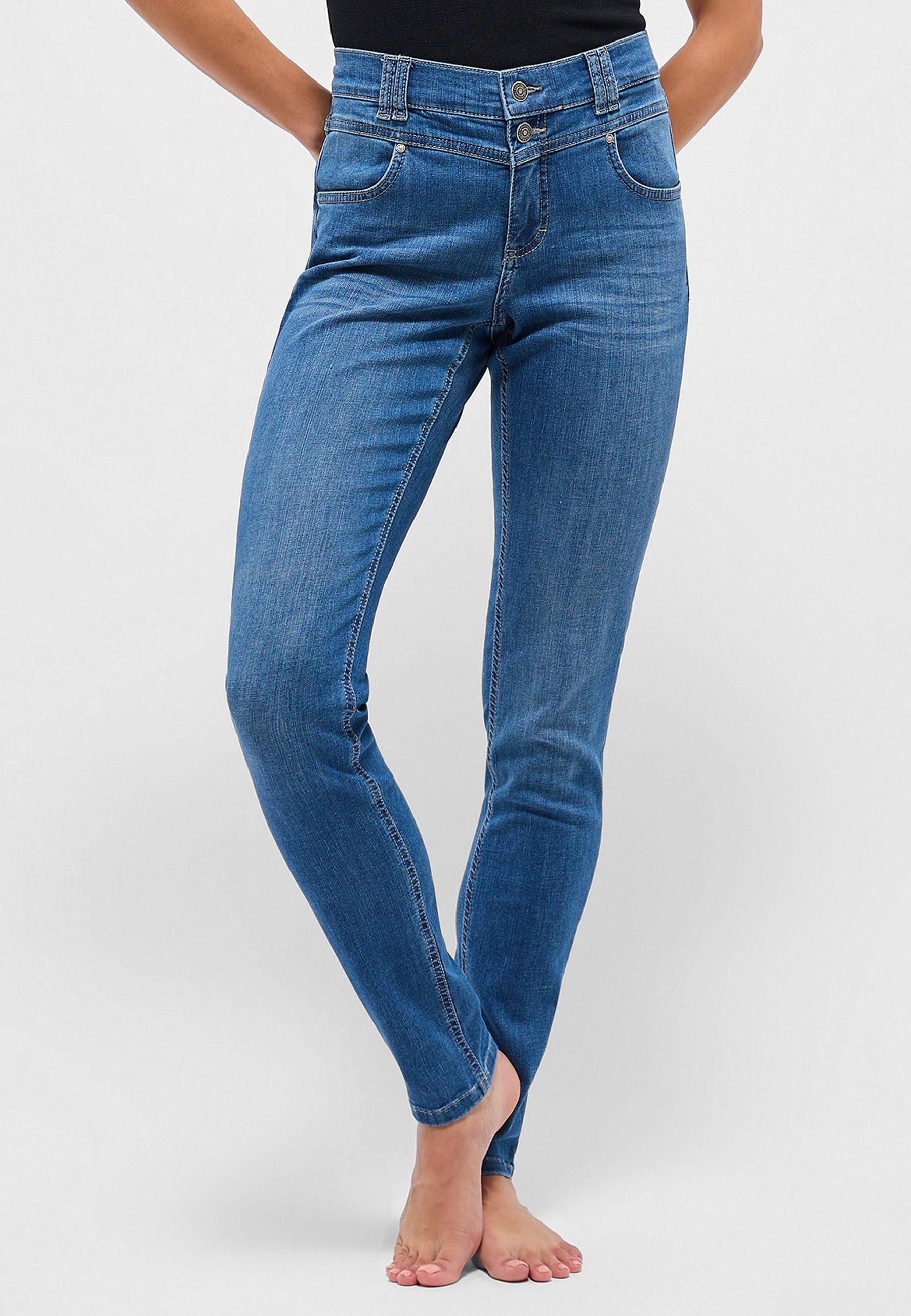 ANGELS Slim-fit-Jeans Jeans Button blau Skinny Denim mit authentischem