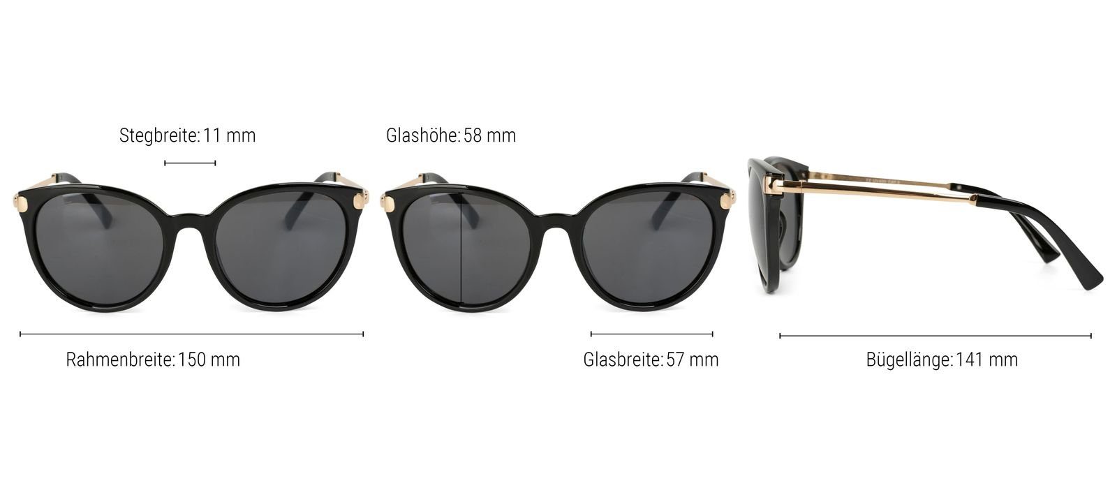 styleBREAKER Sonnenbrille (1-St) Getönt Gestell Schwarz-Gold / Glas Verlauf Grau