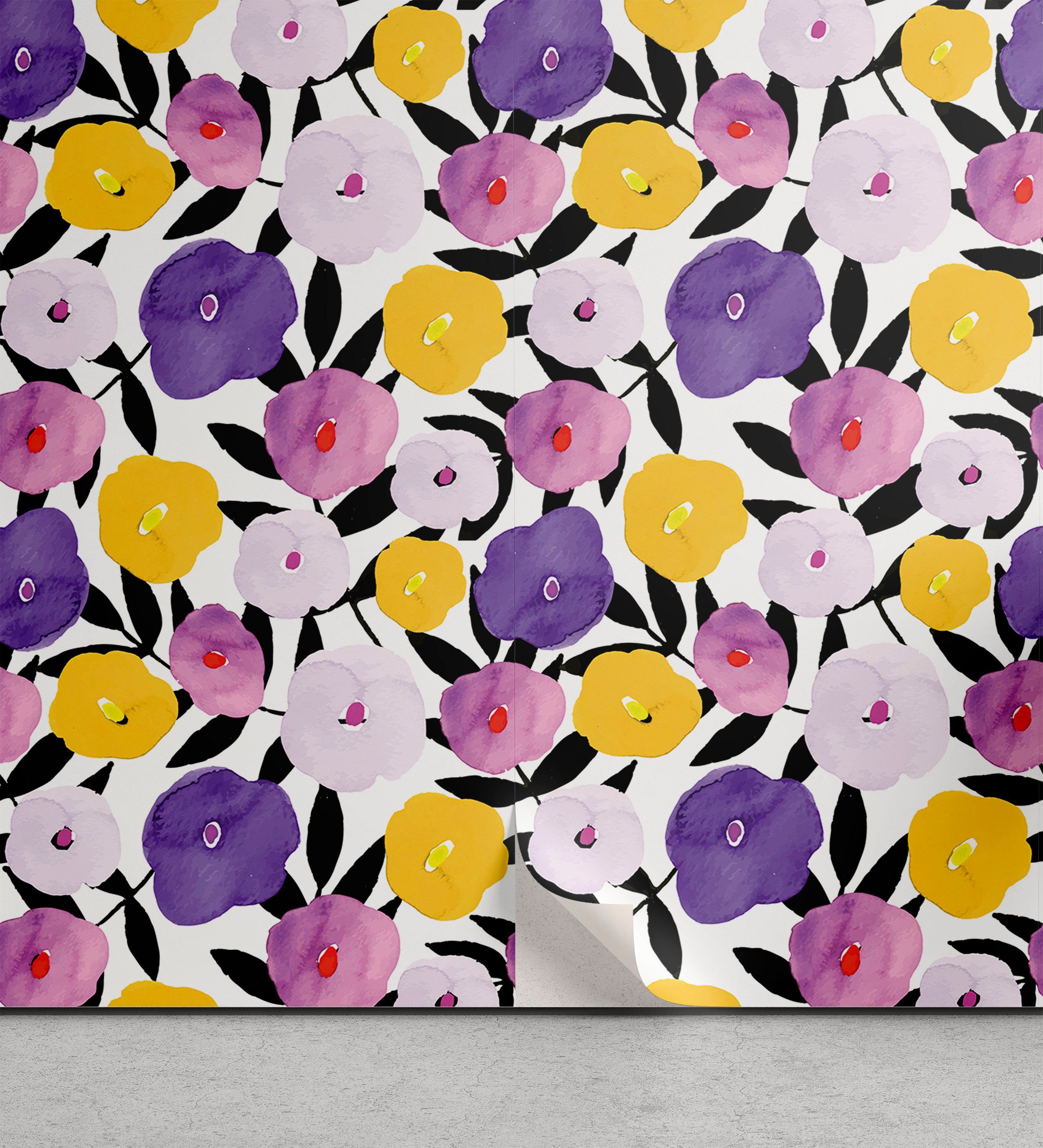 Abakuhaus Vinyltapete selbstklebendes Wohnzimmer Küchenakzent, Blume Groovy Exotische Fantasie