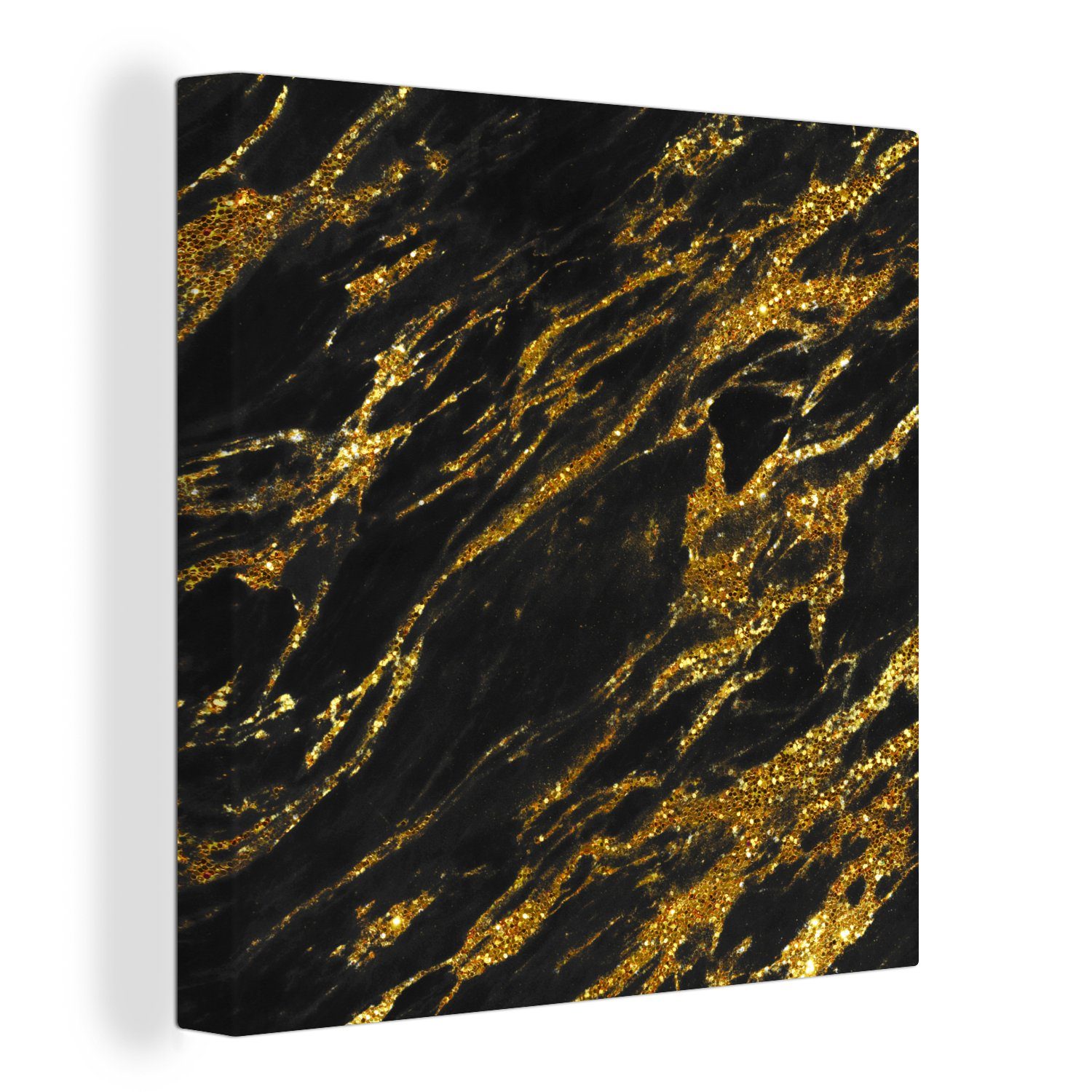 OneMillionCanvasses® Leinwandbild Marmor - Gold - Schwarz - Flecken, (1 St), Leinwand Bilder für Wohnzimmer Schlafzimmer