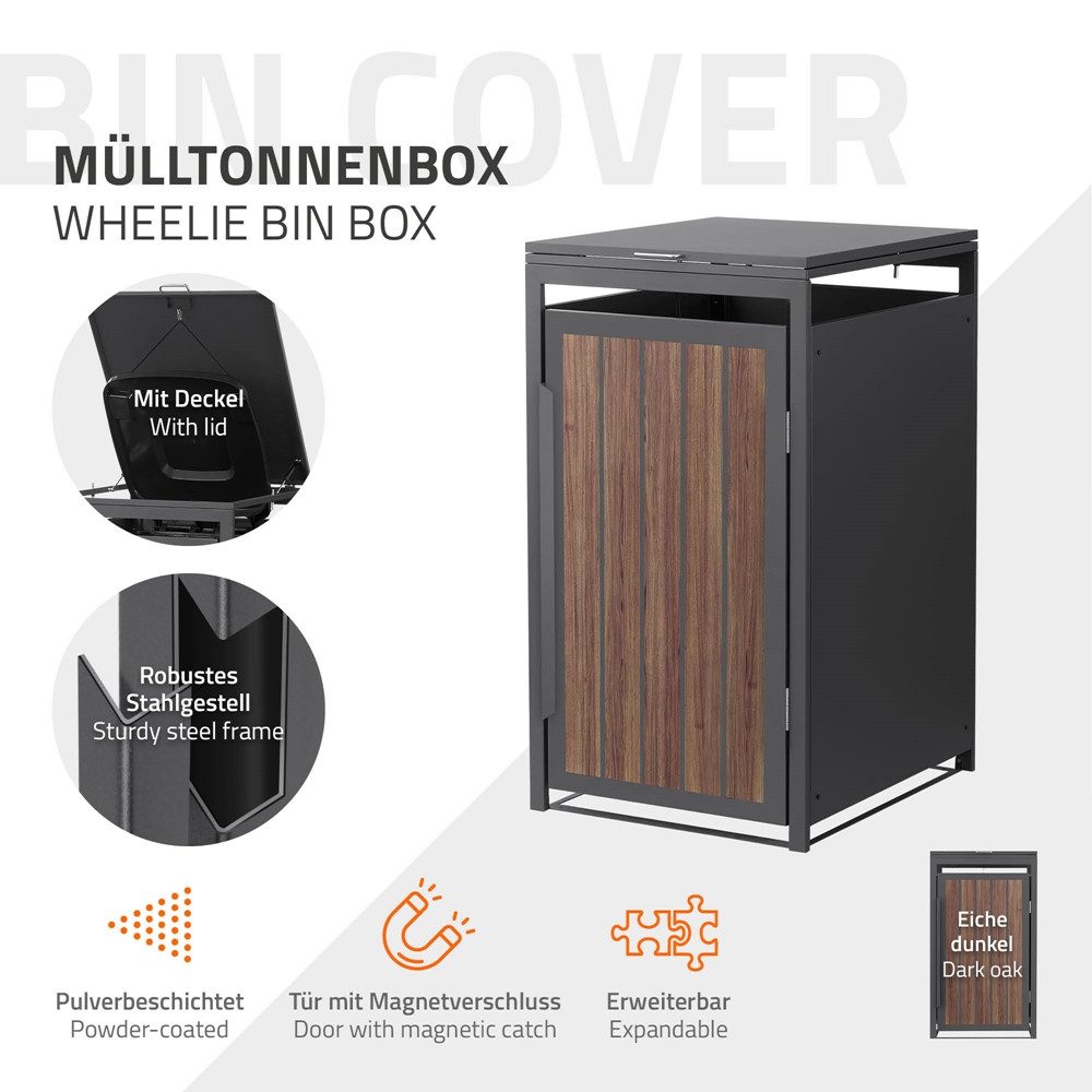 ML-DESIGN Mülltonnenbox Müllbox aus Stahl wetterfeste Mülltonnen Verkleidung Mülltonnengarage, Mülltonnencontainer mit Klappdeckel/Tür für 1 Tonne 120 oder 240 Liter