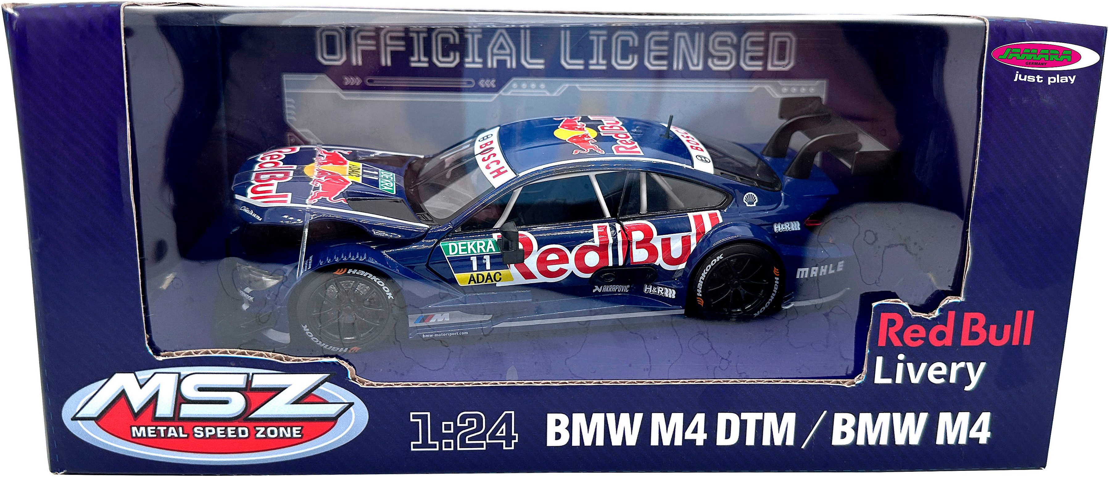 Jamara Spielzeug-Auto Diecast, BMW M4 DTM blau inklusive Batterien, LED Licht; Maßstab 1:24