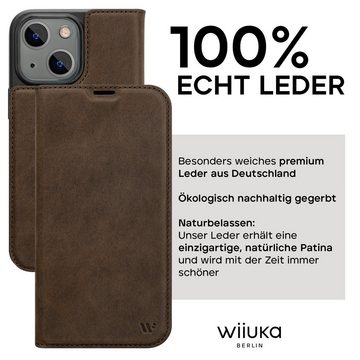 wiiuka Handyhülle Hülle für iPhone 15 Plus Klapphülle Leder Case Tasche Klapptasche, Klapphülle Handgefertigt - Deutsches Leder, Premium Case