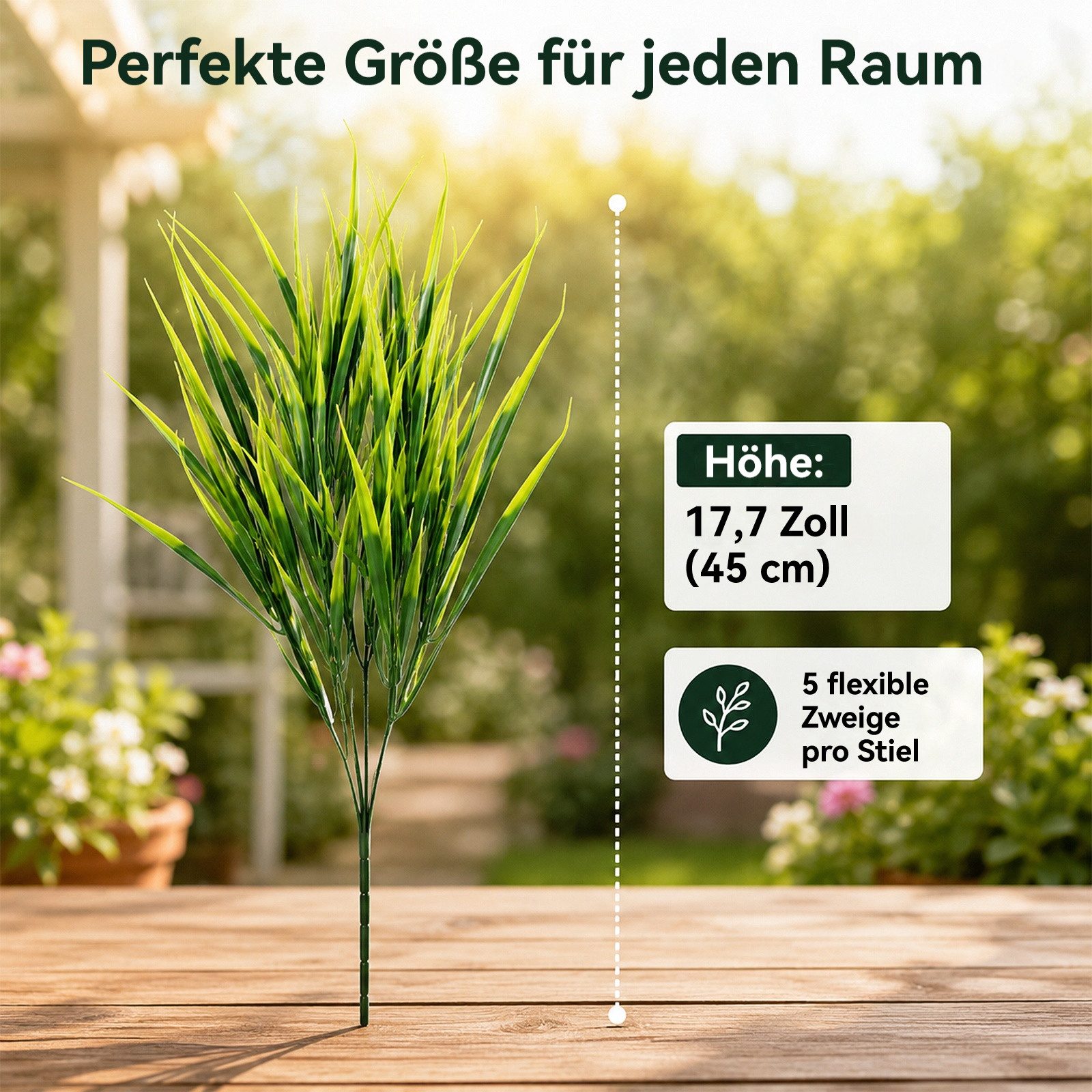 Kunstgras 16 Bündel Künstliche Pflanzen wie Echt,Kunstpflanze Outdoor Wetterfest Gras, BlingBin, Höhe 38 cm, Kunstgras,Kunststoff,für Draußen Haus Garten Büro Dekor