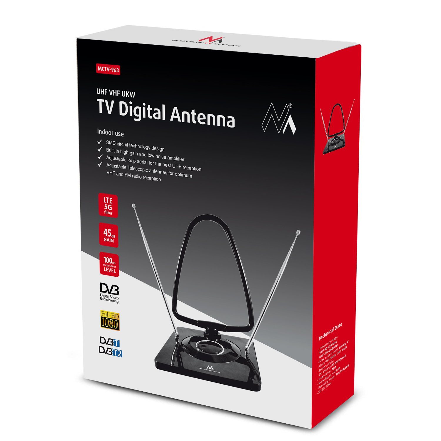 Maclean MCTV-963 DVB-T2 Receiver (Aktive TV DVB-T2 Radio Antenne)