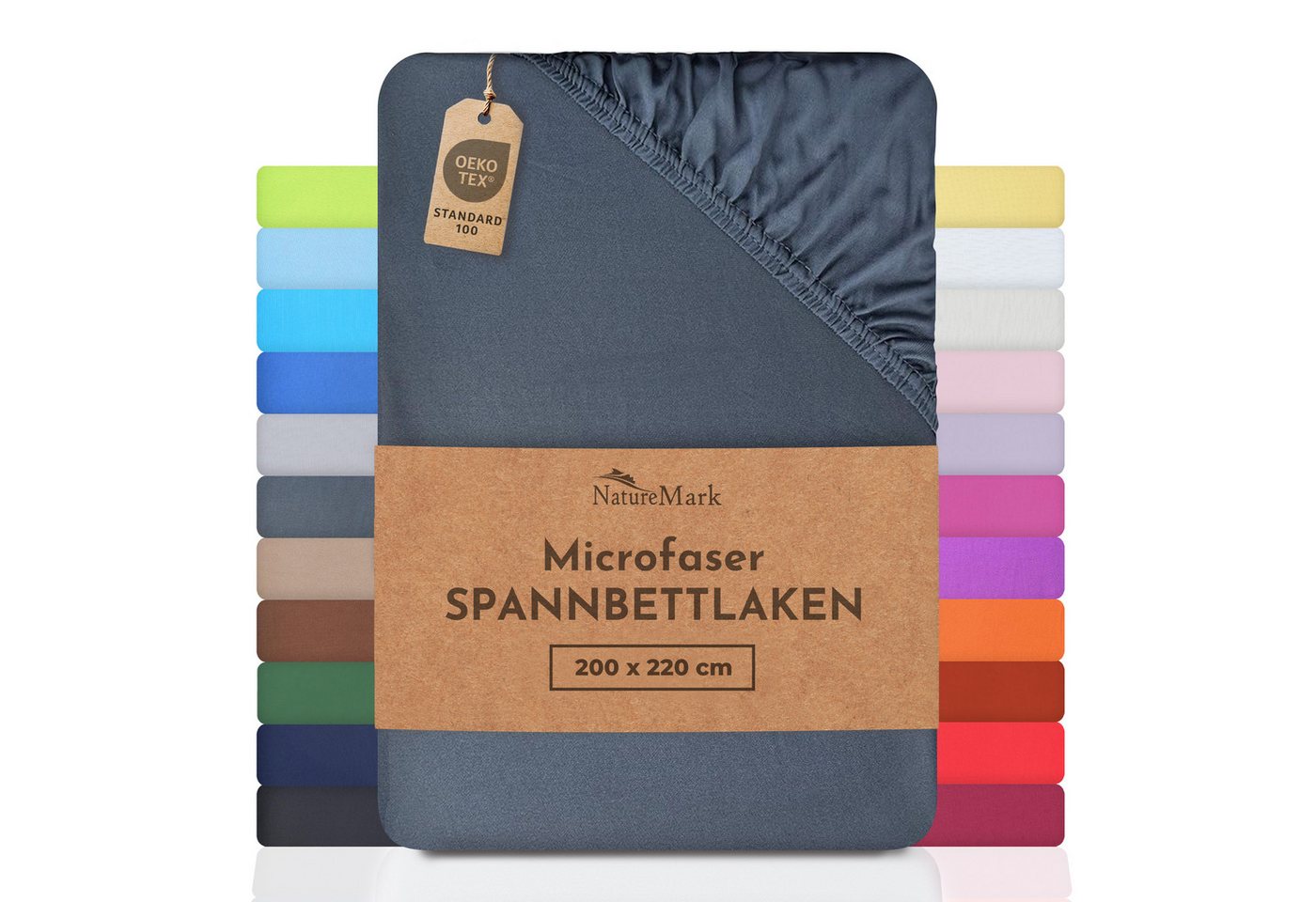 NatureMark Spannbettlaken Mikrofaser Spannbetttuch, Polyester, Gummizug: rundum, viele Größen und Farben Markenware, 200x220 cm, Anthrazit grau