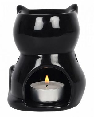 Horror-Shop Kerzenständer Schwarze Katze Teelichthalter für Duftöl