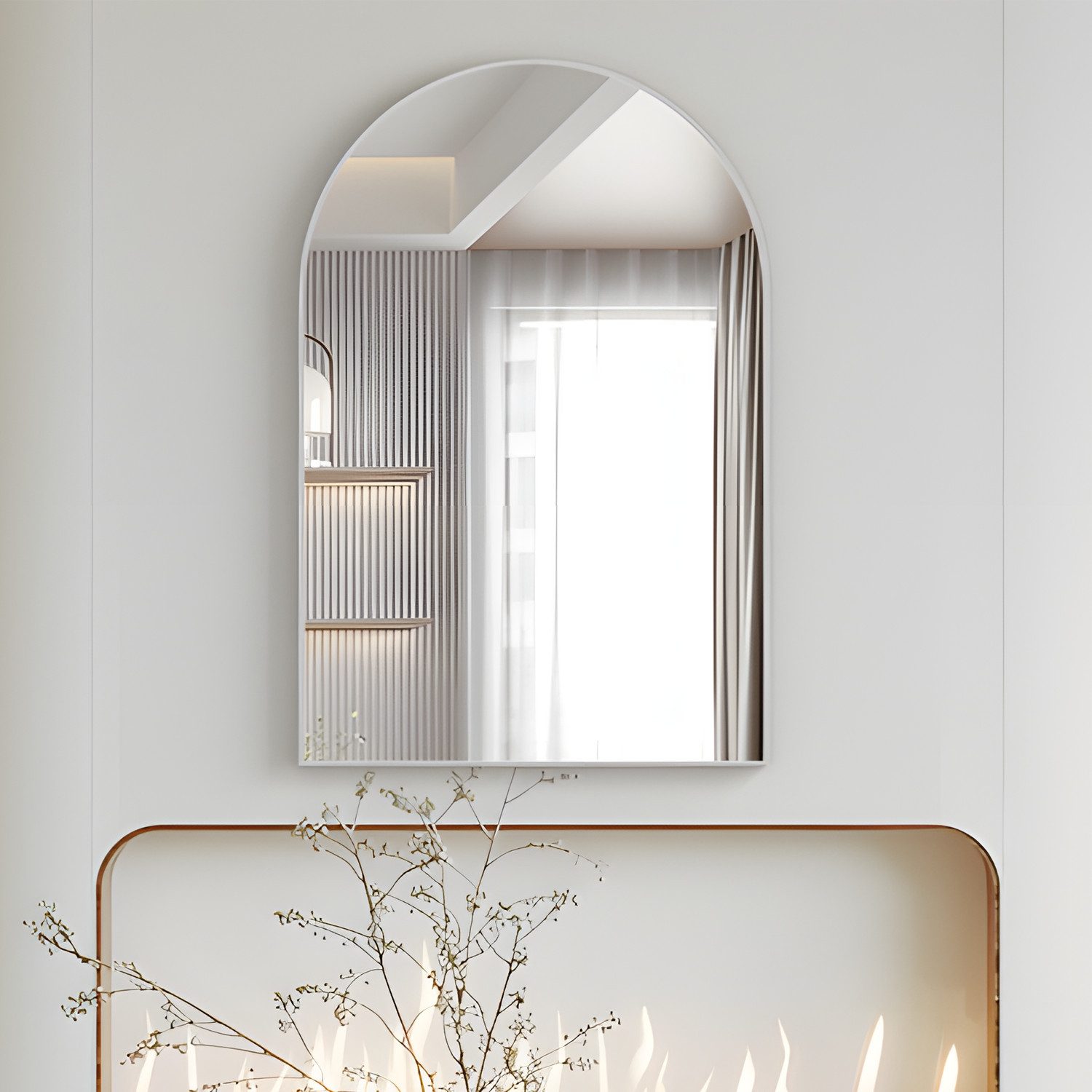 CASSILANDO Badspiegel Bogenförmiger Wandspiegel, Badezimmerspiegel, 75 * 50cm Aluminium, Klarer Spiegel, nicht leicht zu brechen