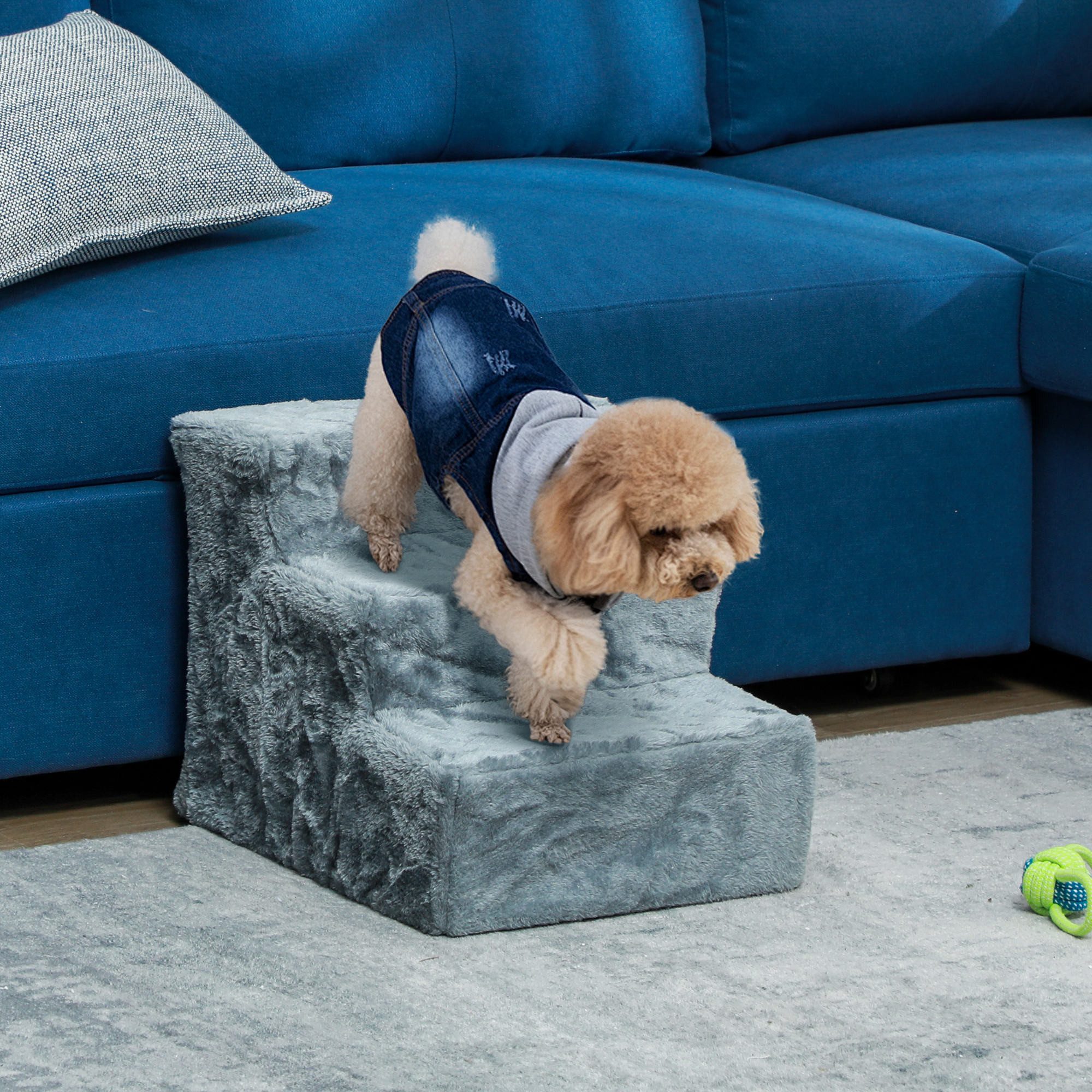 PawHut PawHut Hundetreppe 3-stufige 35 cm Haustiertreppe mit Samtoptik für Bett von PawHut