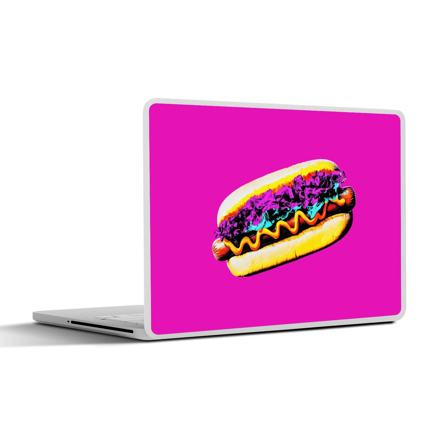MuchoWow Laptop-Aufkleber Hotdog - Rosa - Retro, (1tlg), Aufkleber Geeignet für Laptops, Schutz vor Kratzern, Sticker, 30x22 cm